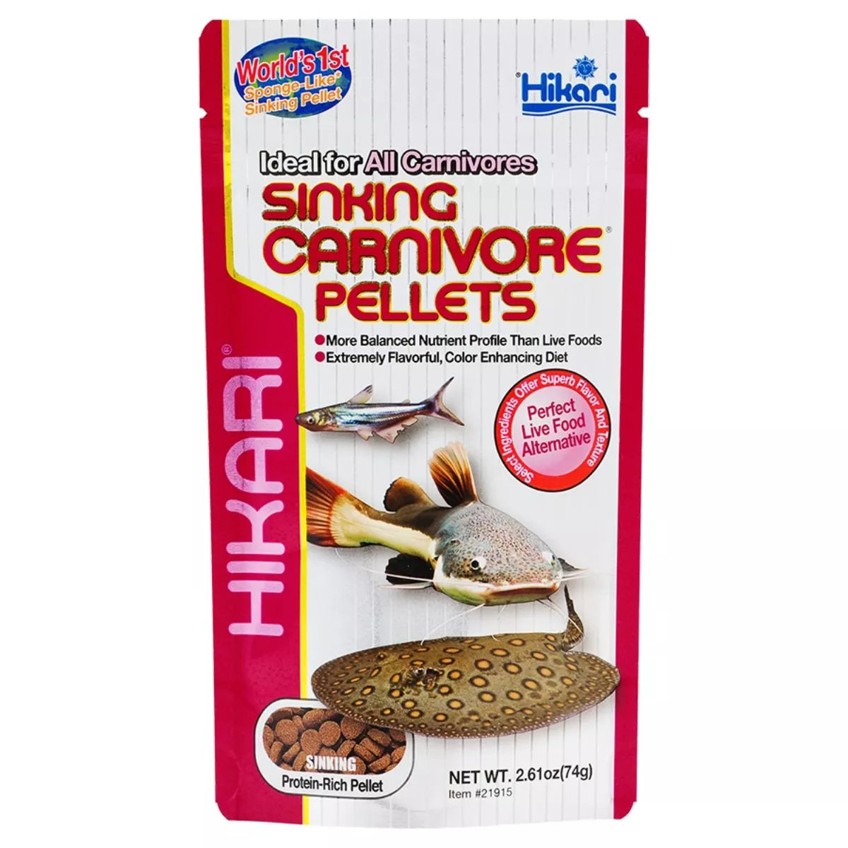 Hikari Sinking Carnivore Pellets 2.61oz (74g) - High Protein Fish Food for Bottom Feeders - Ideal for Cichlids, Loaches & Carnivorous Fish in Aquariums