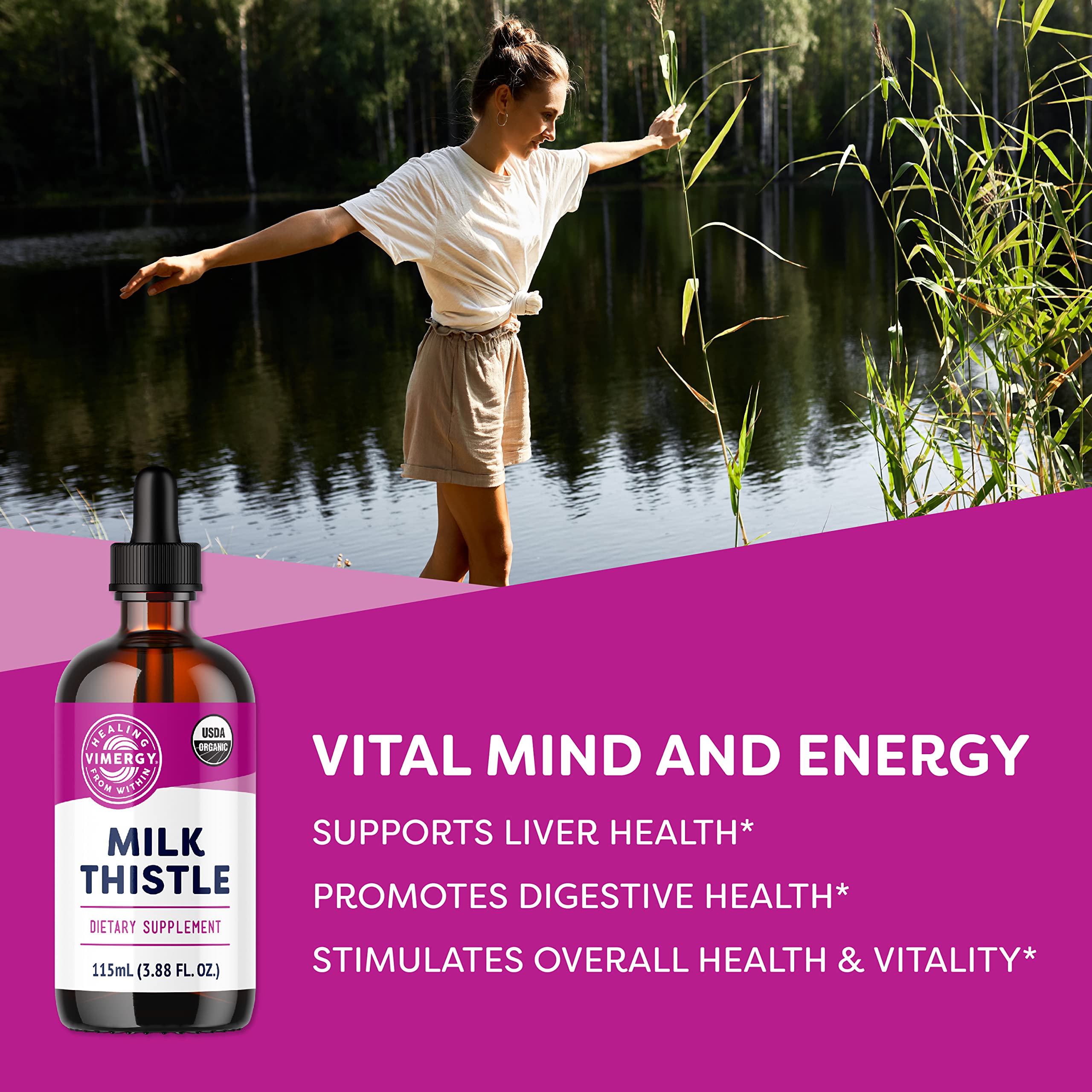 Vimergy Organic Milk Thistle Extract 115mL (57 Servings) - USDA Certified, Vegan & Gluten-Free Liver Support Supplement for Detox & Healthy Digestion - Perfect for Daily Wellness & Natural Cleansing Routine