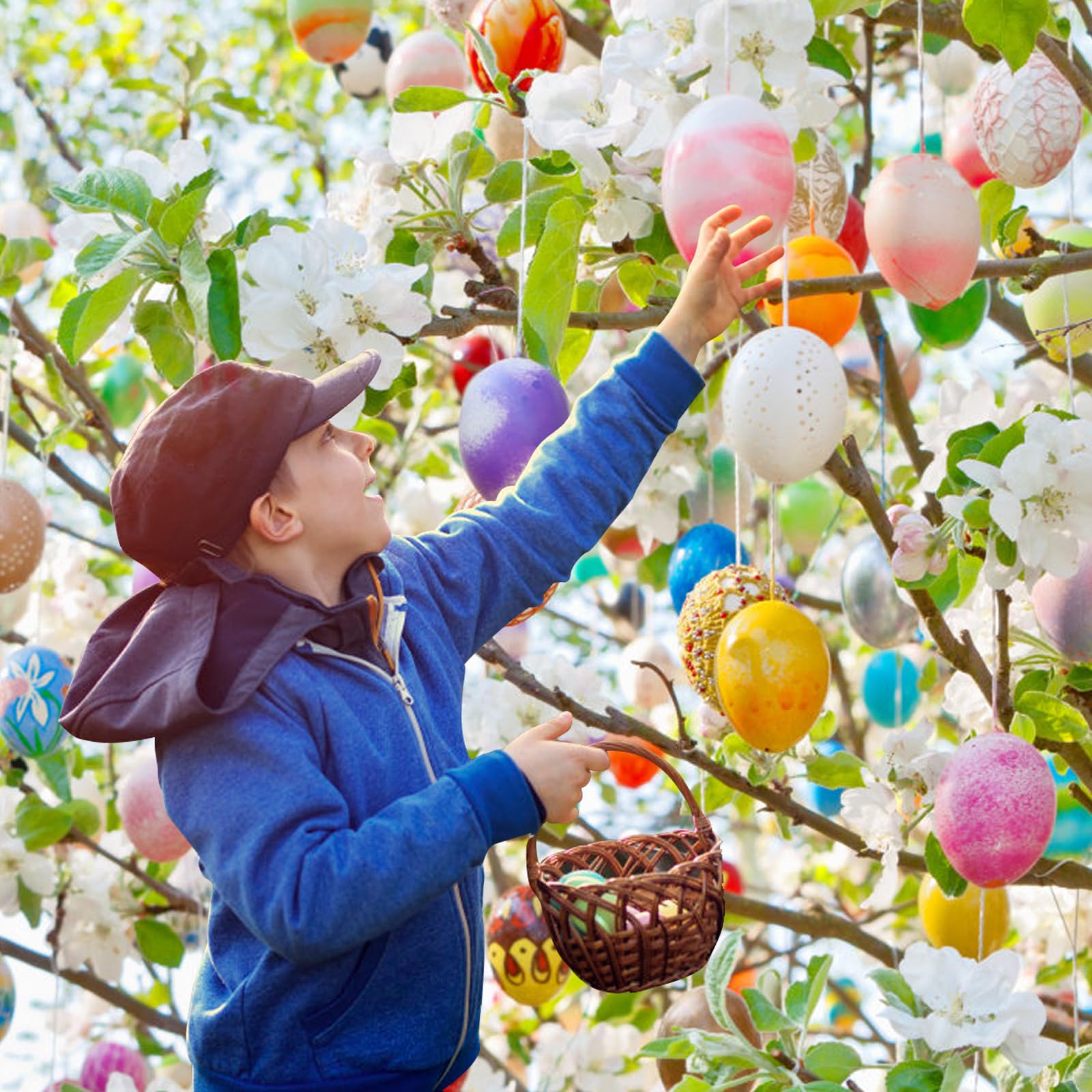 30 Pcs DIY Easter Eggs with 8 Pens - White Plastic Easter Eggs with Rope for Kids Crafts, Easter Party Favors & Classroom Prizes - Perfect for Easter Egg Decorating, Kids Activities & Holiday Gifts