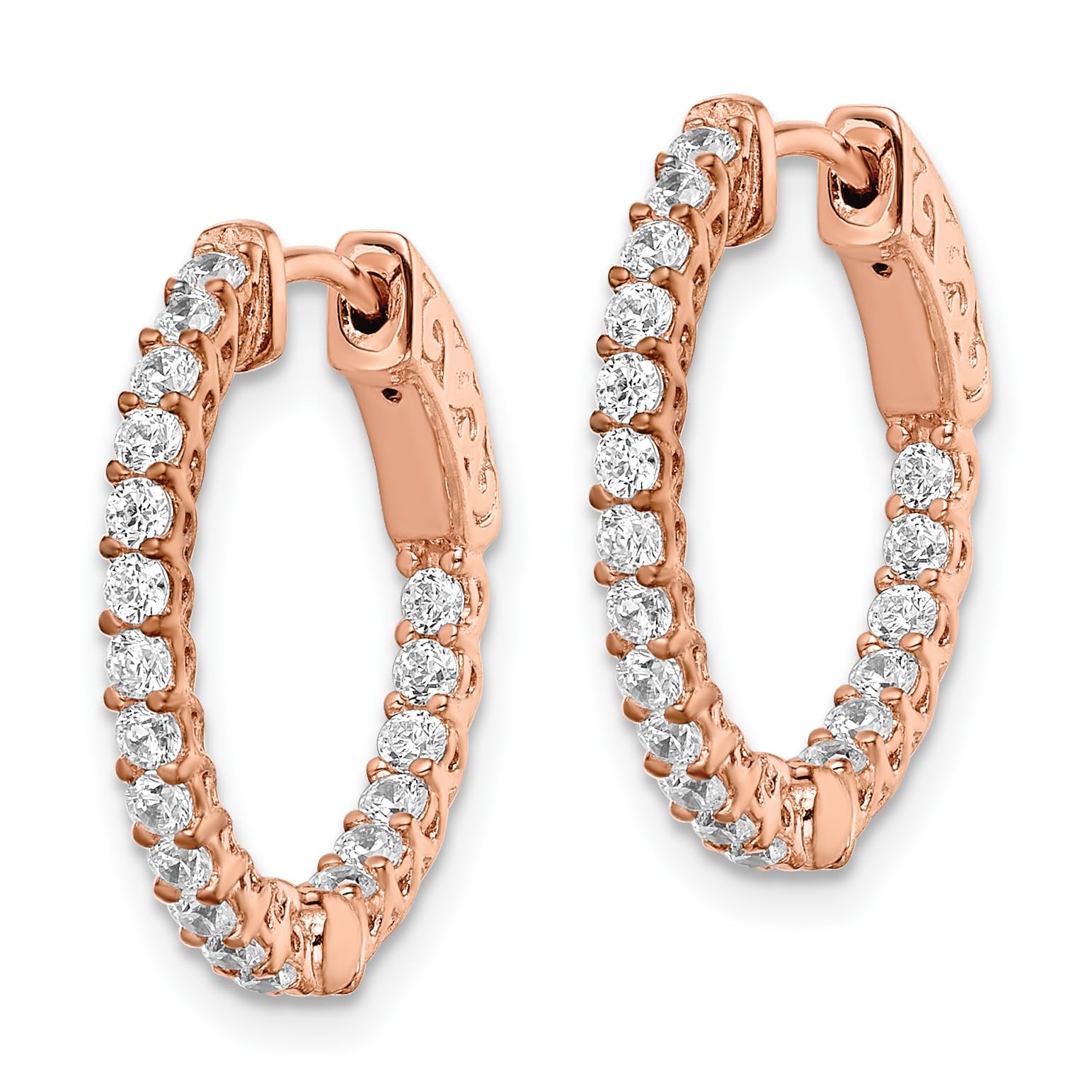 Sterling Silver Rose Gold CZ Hoop Earrings for Women - Elegant In & Out Design for Everyday Wear, Parties & Special Occasions