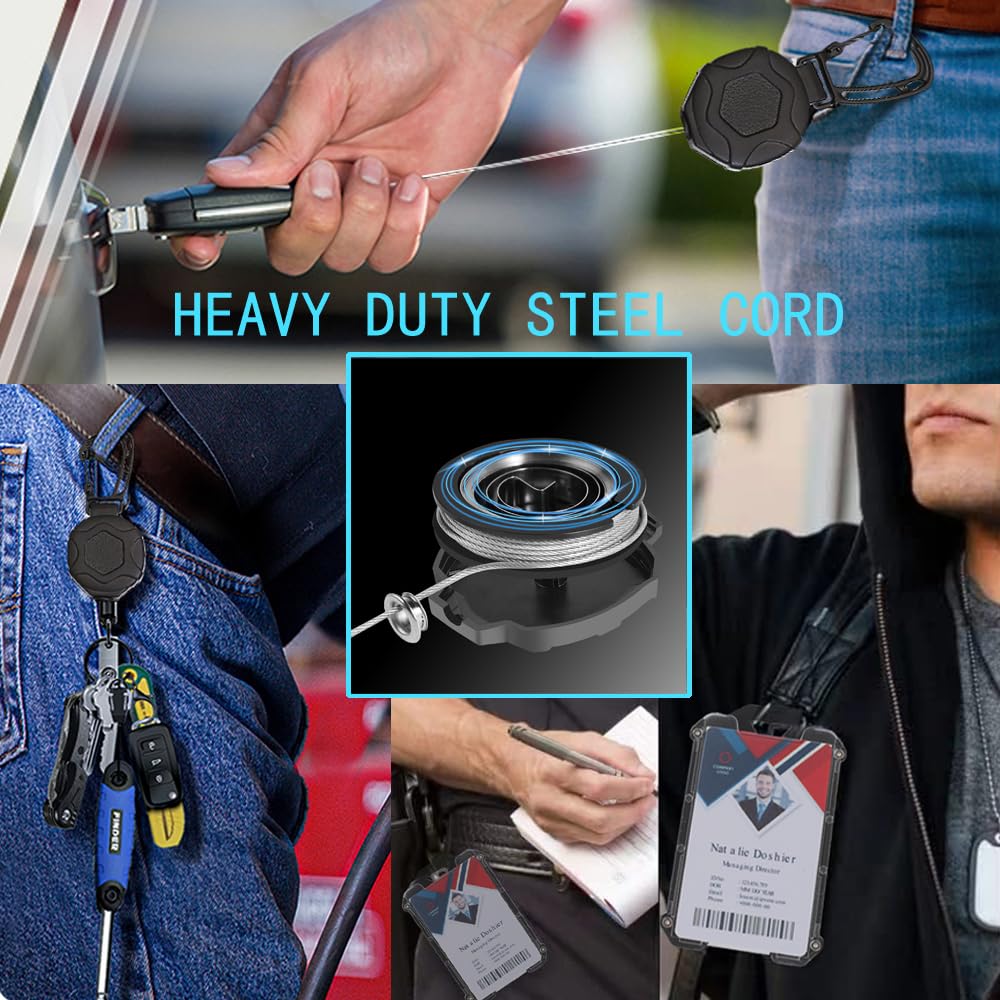 Premium Retractable Badge Holder with Heavy Duty Carabiner Clip - Durable ID Card Reel & Keychain for Work, Security, and Events (Office, Hospital, Construction, Trade Shows)