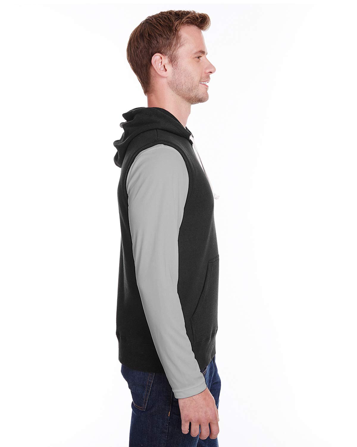J America Men's Triblend Fleece Sleeveless Hooded Sweatshirt - Lightweight Comfort Pullover for Gym, Running & Outdoor Activities - Size M - Black