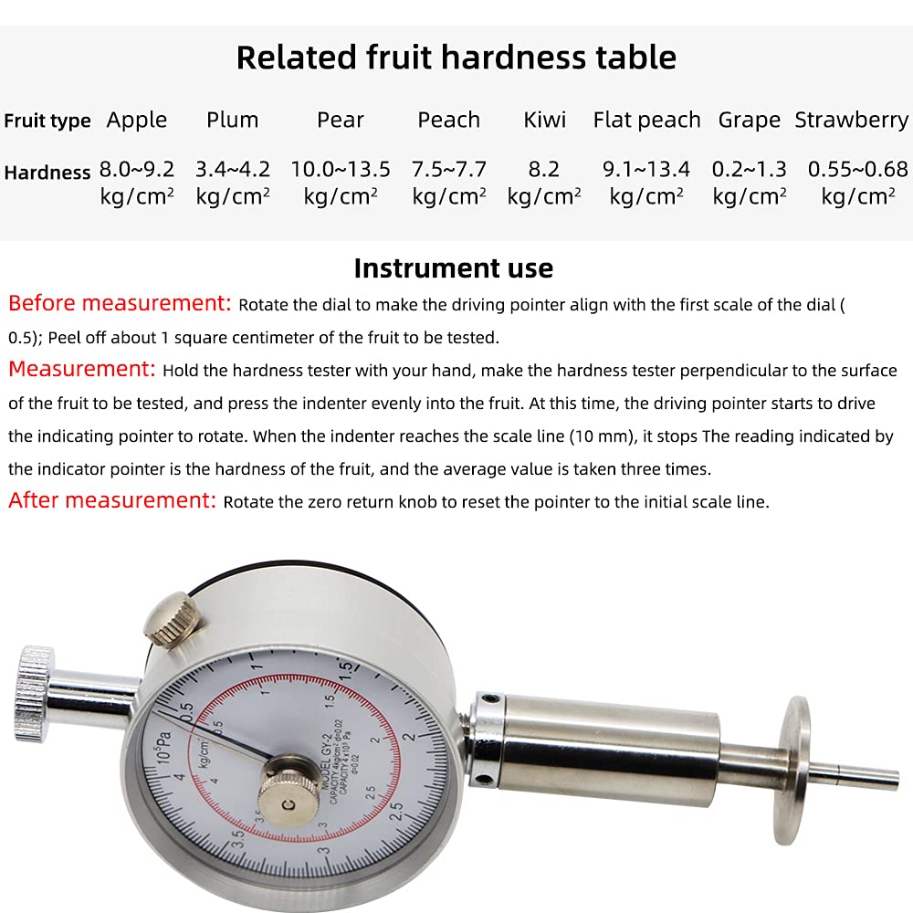 Premium Fruit Hardness Tester Penetrometer - Digital Sclerometer for Measuring Fruit Firmness (0.5-4kg/cm² Range, 3.5mm Pressure Head) - Ideal for Agriculture, Food Quality Control & Ripeness Testing