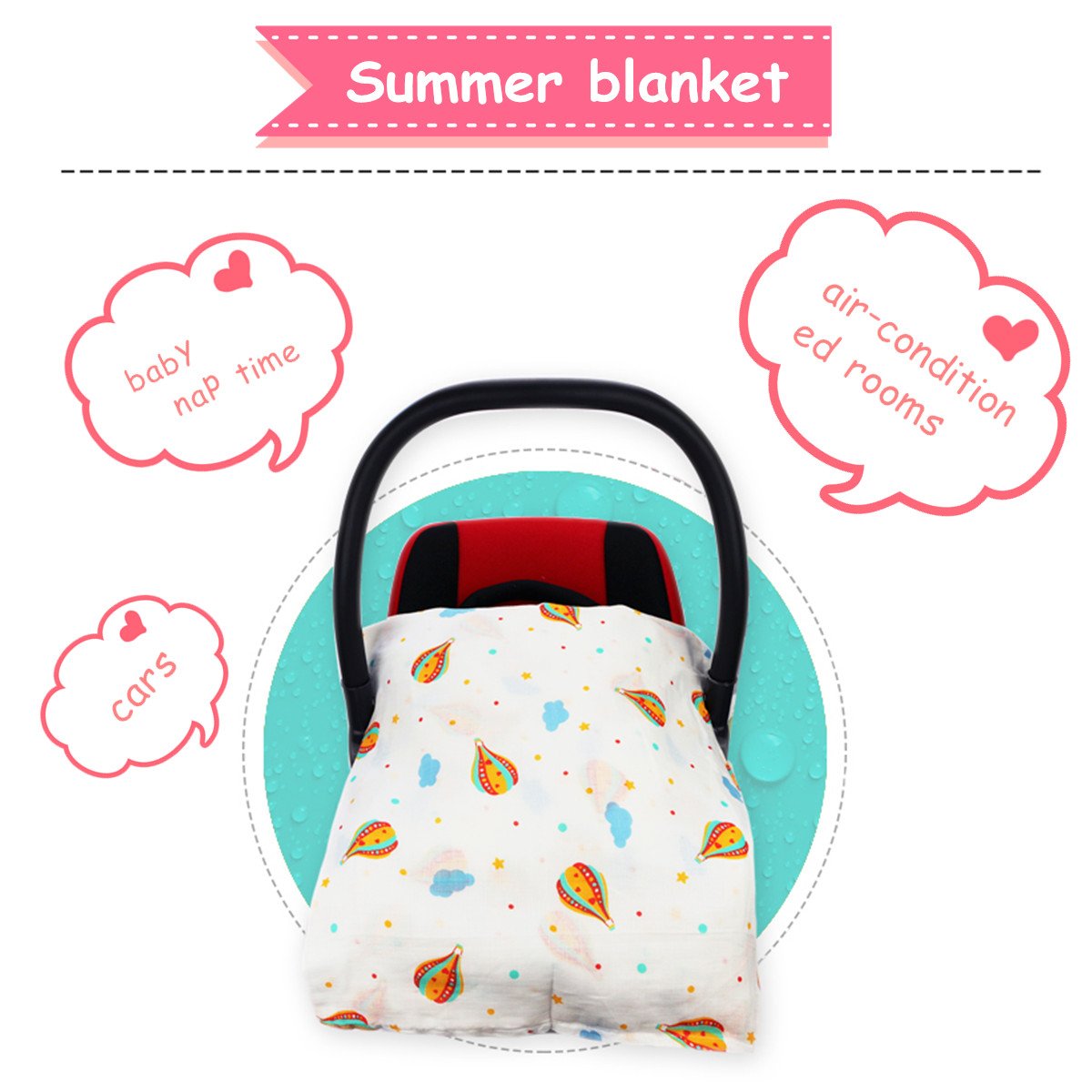 Breathable Cotton Muslin Car Seat Cover with Windproof Minky Dot Design - Soft Baby Canopy for Girls & Boys (Colorful Wave) - Perfect for Stroller, Infant Carrier & Car Travel Protection