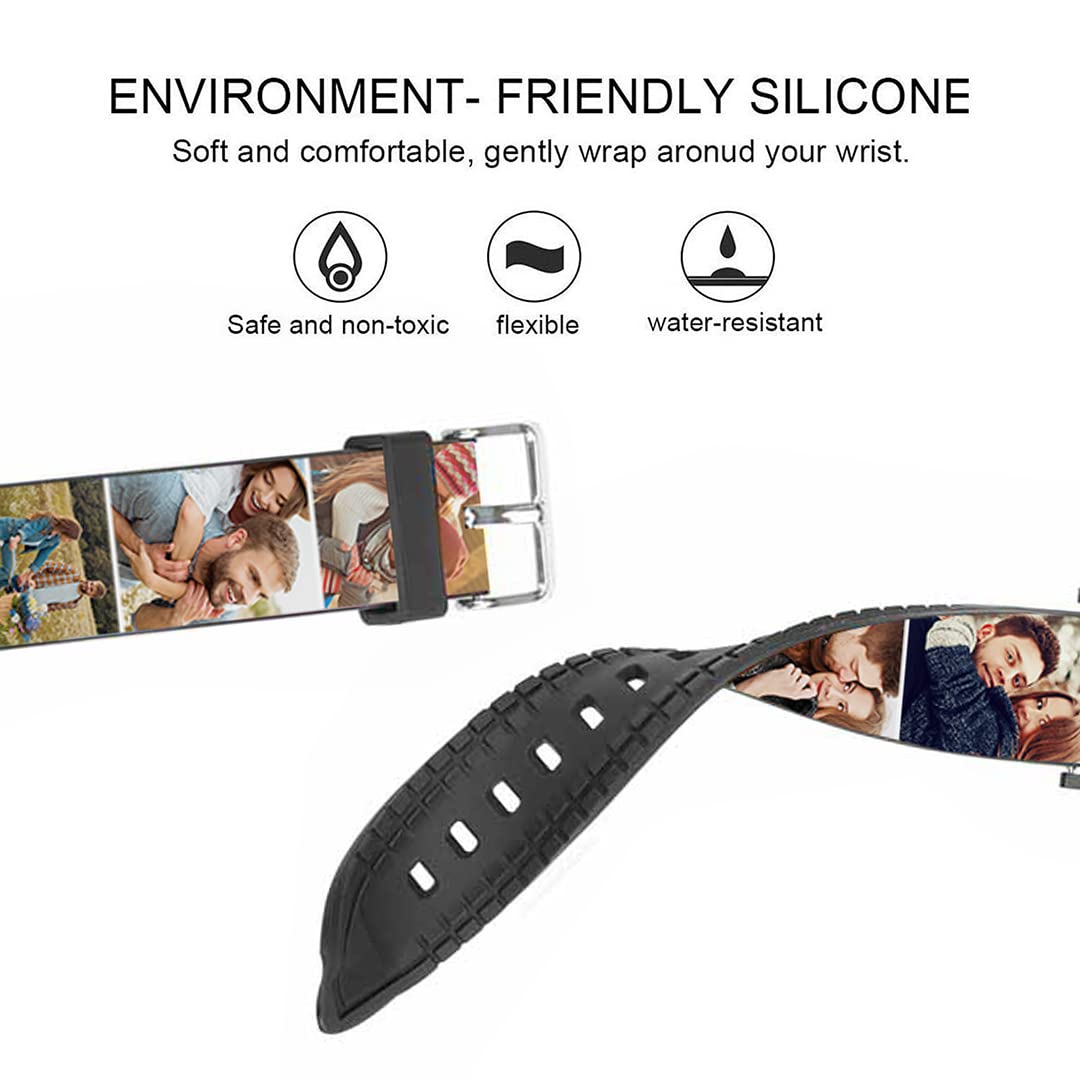 Custom Photo Apple Watch Bands 42mm 44mm 45mm - Personalized Silicone Sport Loop with Silver Buckle for iWatch Series - Perfect Gift for Men & Women - Gym, Running, Work & Everyday Wear