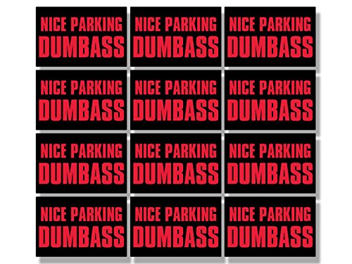 12 Pack Funny Parking Dumbass Stickers - 1x1.5 Inch Vinyl Decals for Bad Drivers - Perfect for Cars, Laptops & Water Bottles - Great Prank Gift for Friends
