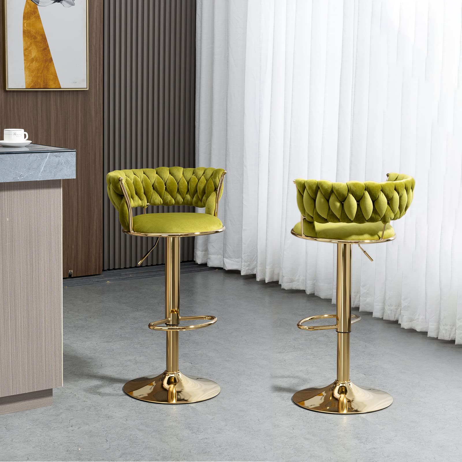 Modern Velvet Swivel Bar Stools with Backrest & Footrest - Adjustable Height Counter Stools for Kitchen, Dining Room, Bar - Set of 2, Cyber Celebrity Recommended - Perfect for Entertaining, Breakfast Nooks & Small Space Dining