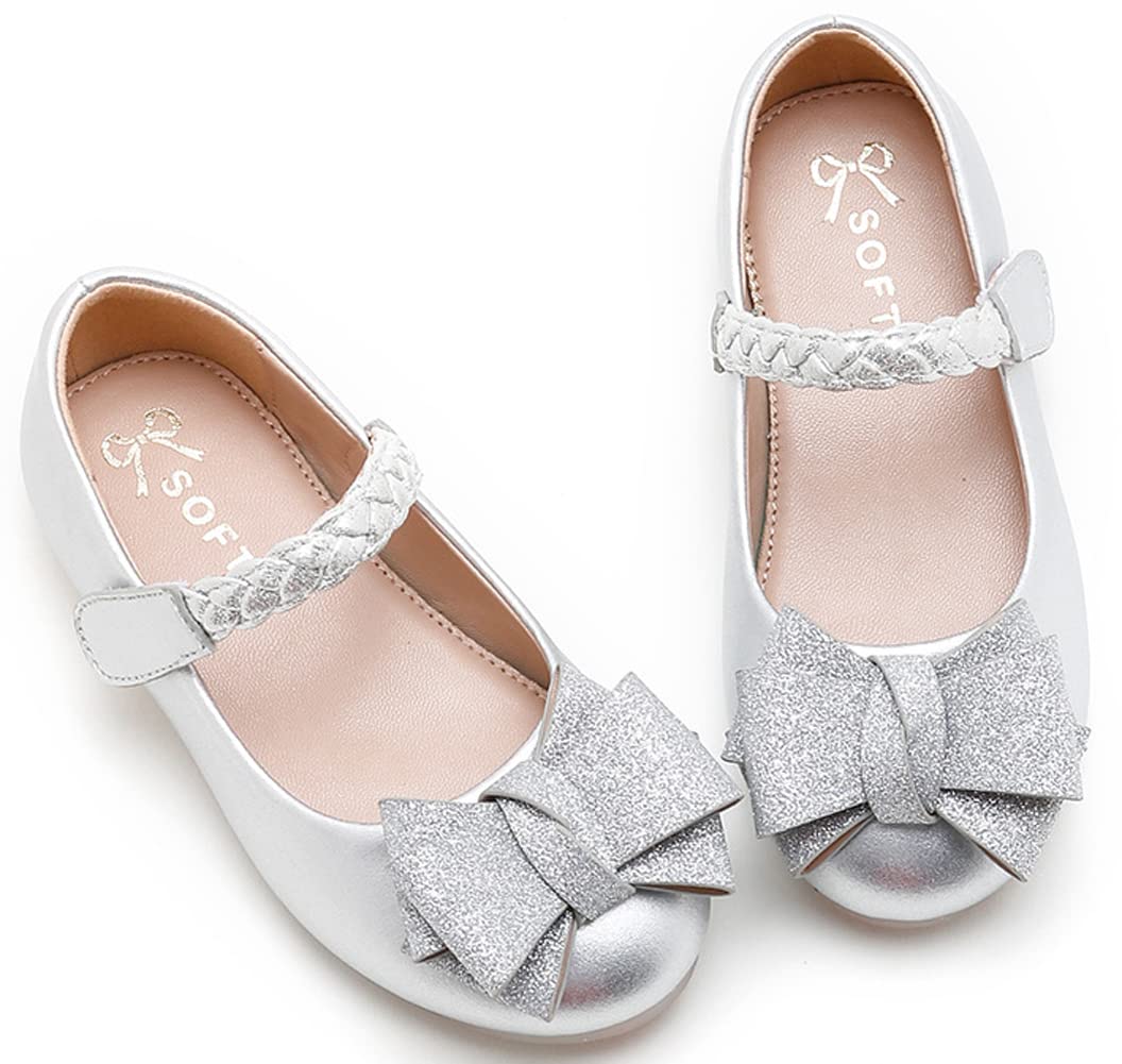 Girls Ballet Flats with Bow Knot & Ankle Strap - Soft Sole Princess Shoes for Toddlers & Kids - Perfect for Dance Class, School, and Special Occasions