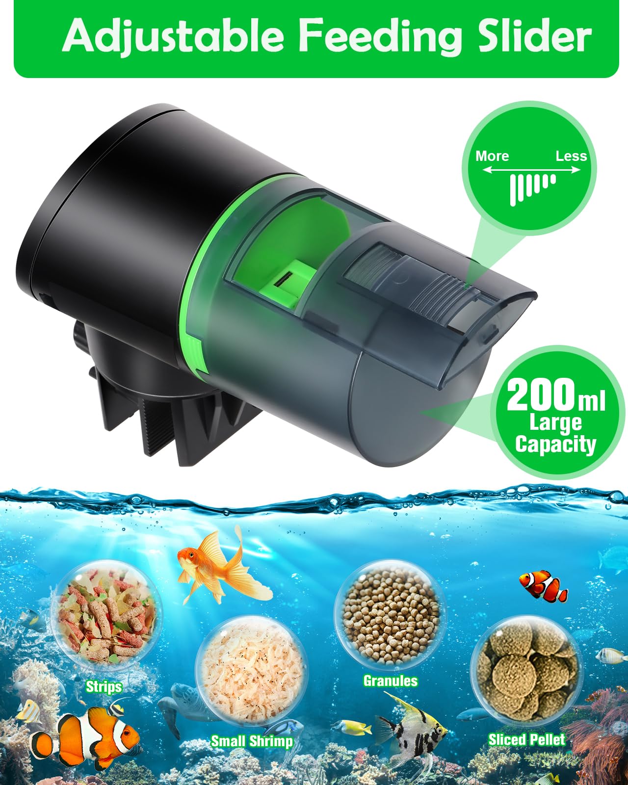 Automatic Fish Feeder for Aquarium - Battery Operated Timer Fish Food Dispenser with 2 AAA Batteries Included - Perfect for Vacation & Daily Feeding