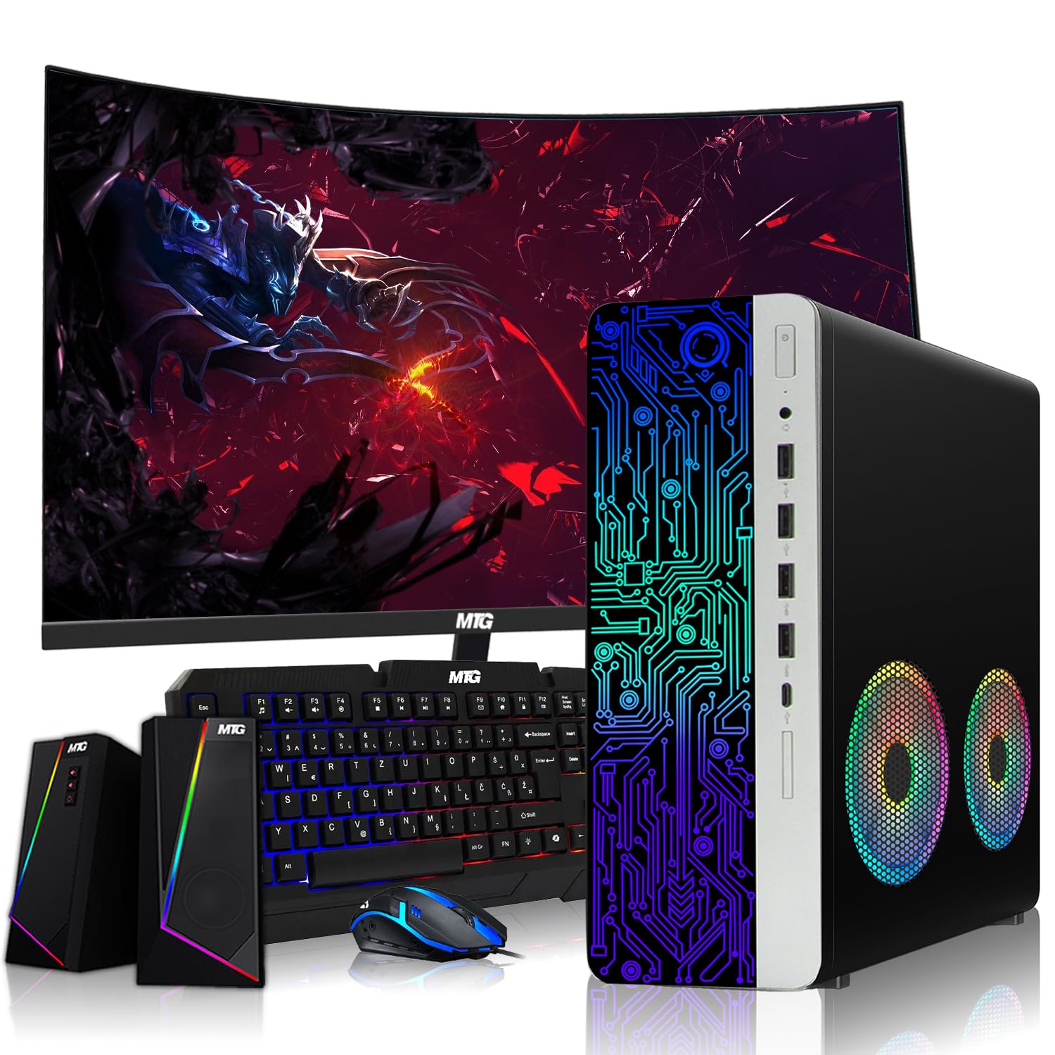 Renewed HP G4 Desktop Computer PC - AMD Pro A10-9700 R7, 16GB RAM, 256GB SSD, 24 Inch Curved Monitor, RGB Speaker & Keyboard with AI Copilot Key, Mouse, 2X ARGB Fans, WiFi, Windows 10 Pro | Perfect for Home Office, Gaming & Productivity