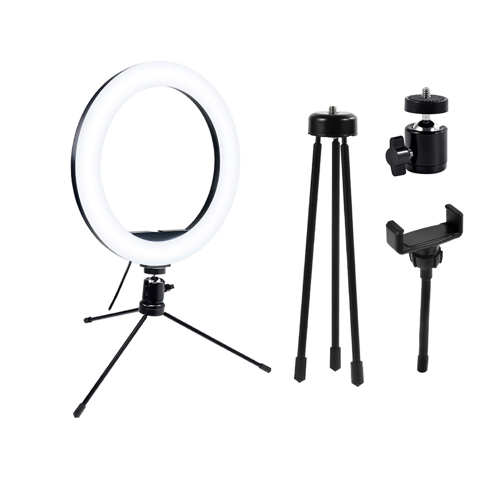 10-inch Selfie Ring Light with Tripod Stand & Phone Holder - Dimmable LED Desk Lamp for Live Streaming, Makeup, YouTube, TikTok Videos - Perfect for Home Studio, Video Calls, and Content Creation