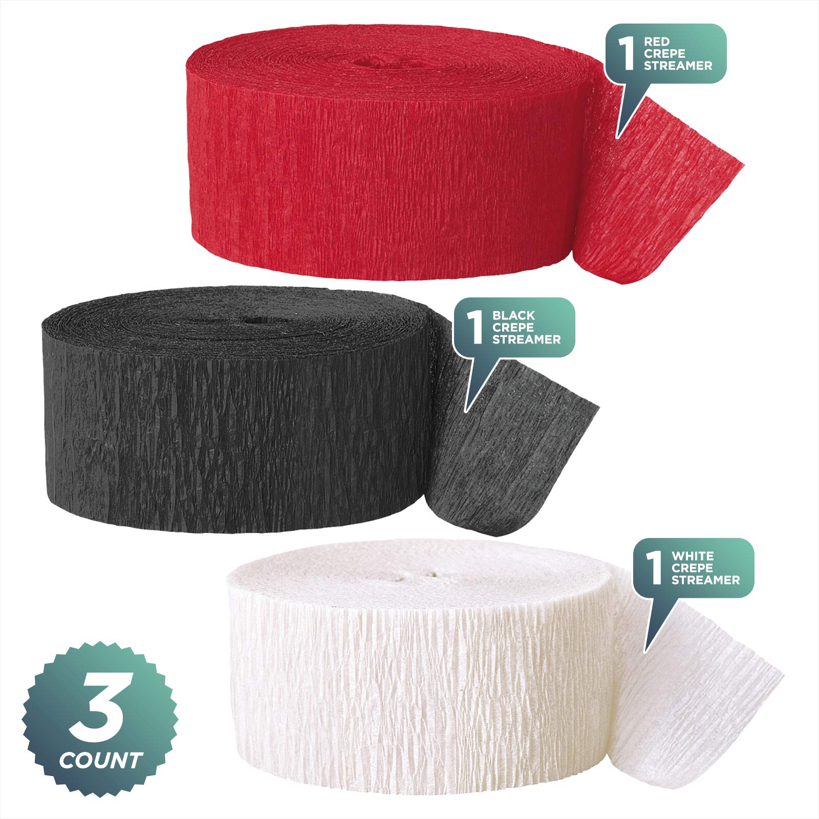 Ladybug Themed Party Decorations - Red, Black & White Crepe Paper Streamers (81 Feet Each, Set of 3) | Perfect for Birthday Parties, Baby Showers & Garden Events