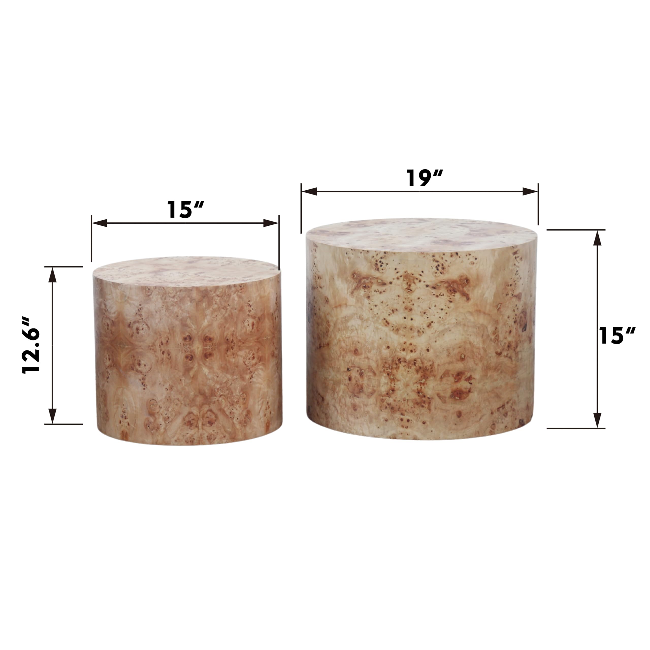 JUSTONE 2-Piece Nesting Coffee Table Set - Modern Round Wooden Side Tables for Living Room, Bedroom, Balcony, Lounge & Home Office - No Assembly Required - Natural Burl Finish - Perfect for Small Spaces & Stylish Home Decor