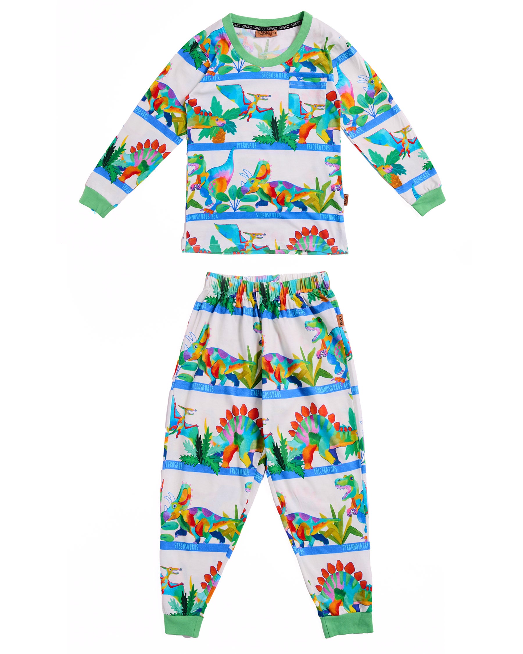 Dino Safari Organic Cotton Long Sleeve Top & Pants Pajama Set for Kids - Soft & Comfortable Sleepwear for Boys & Girls - Perfect for Bedtime, Lounging & Family Movie Nights