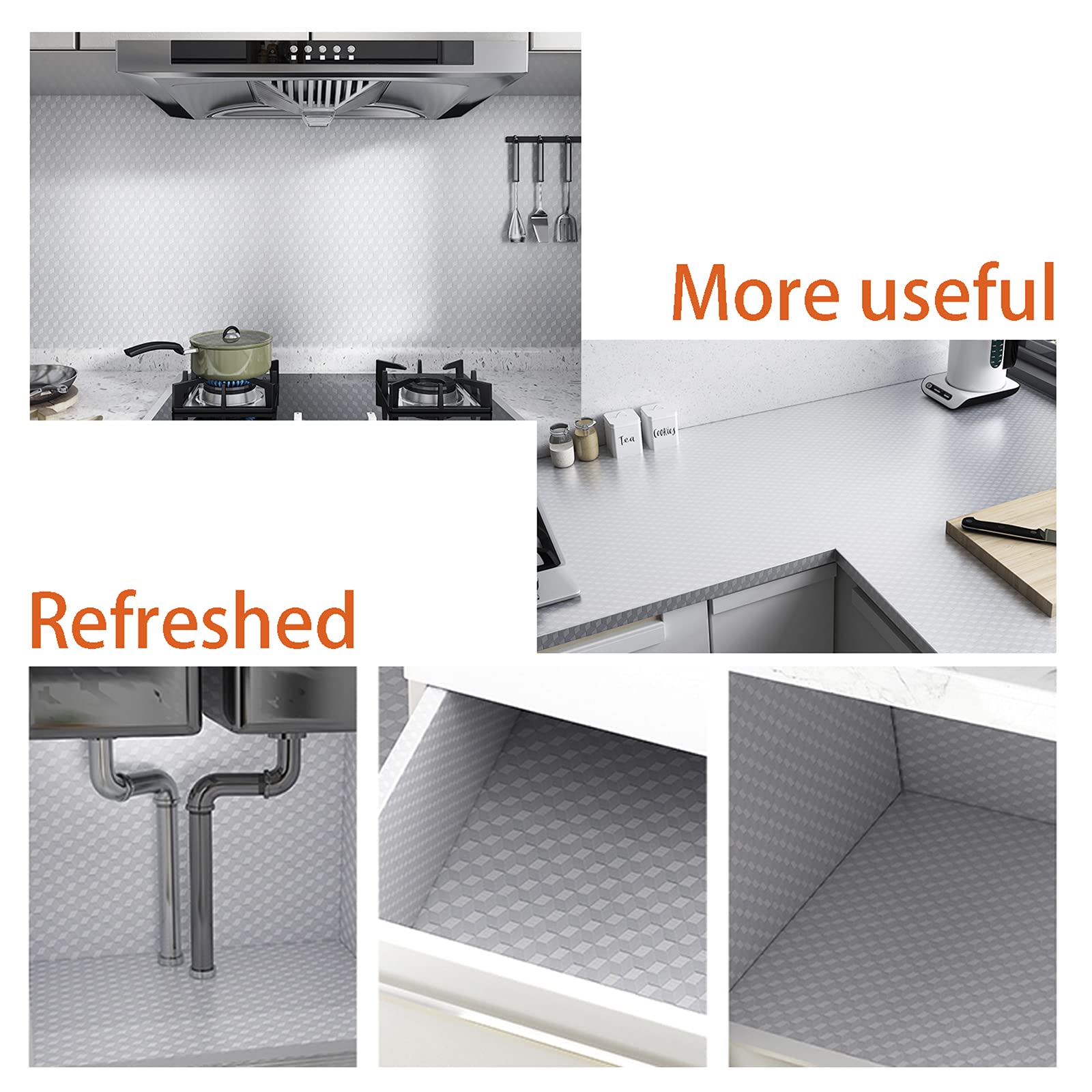 Snkxu Self-Adhesive Oil Proof Kitchen Backsplash - 15.7x394 Inch Silver Peel & Stick Wallpaper, Heat Resistant & Waterproof Aluminum Foil Cabinet Liner - Perfect for Kitchen Countertops, Stoves, and Cabinets