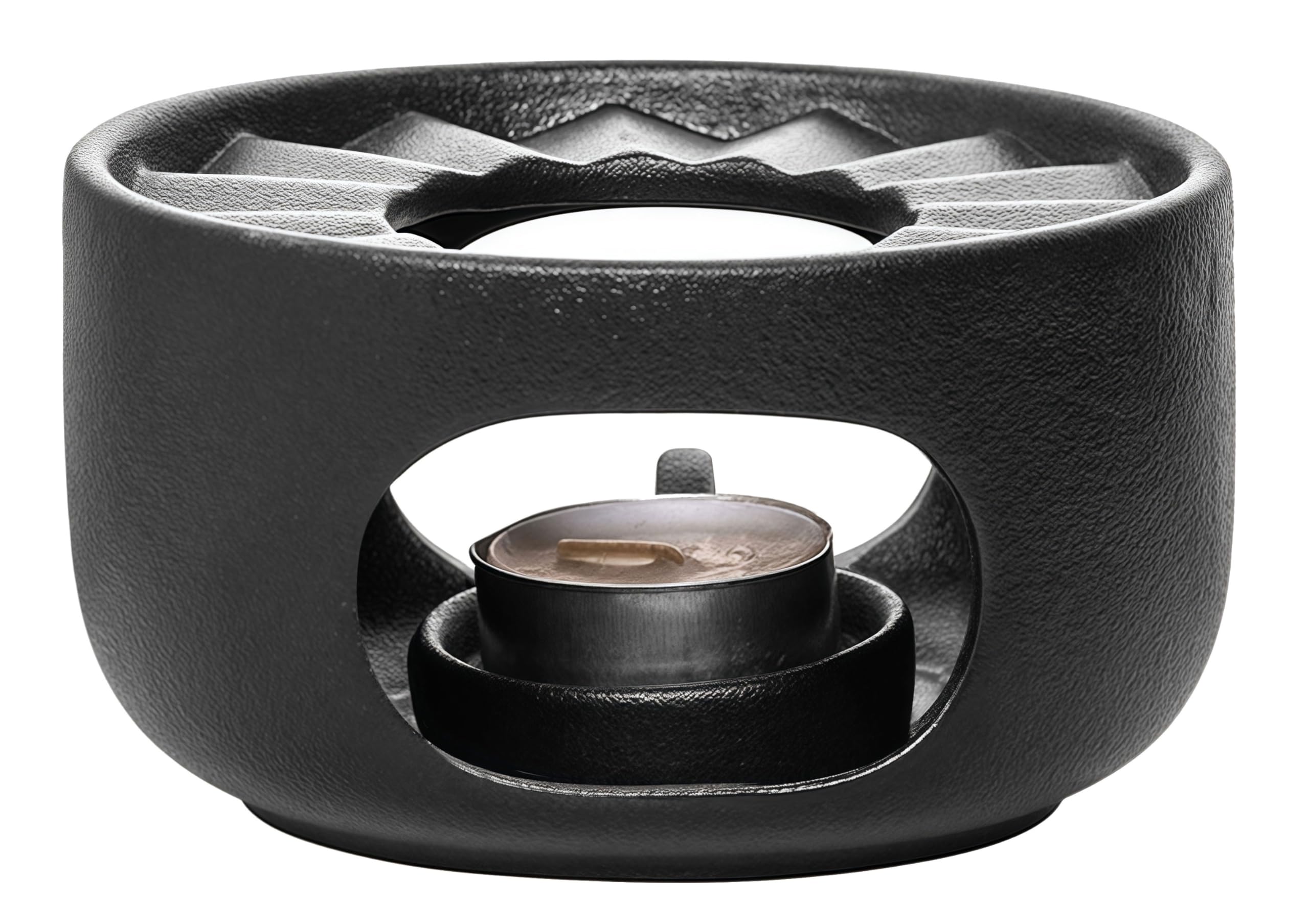 Premium Ceramic Teapot Warmer with Spoon - Candle-Powered Coffee & Tea Warmer Base for Glass & Ceramic Teapots - Ideal for Home, Office & Tea Parties (Black)