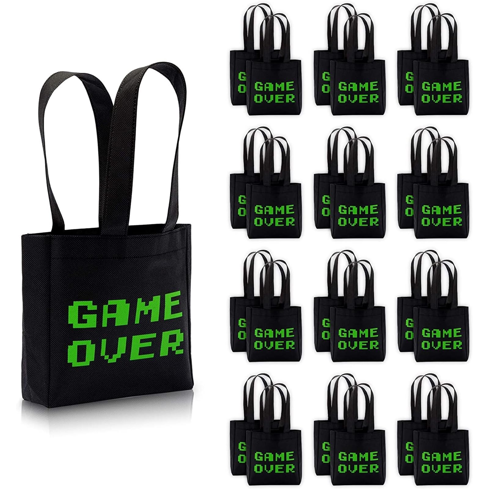 BLUE PANDA Video Game Party Favor Bags for Boys - 24 Pack Gaming Themed Canvas Gift Bags (6.5x7x2 inches) - Perfect for Birthday Parties, Game Nights & Gamer Gifts