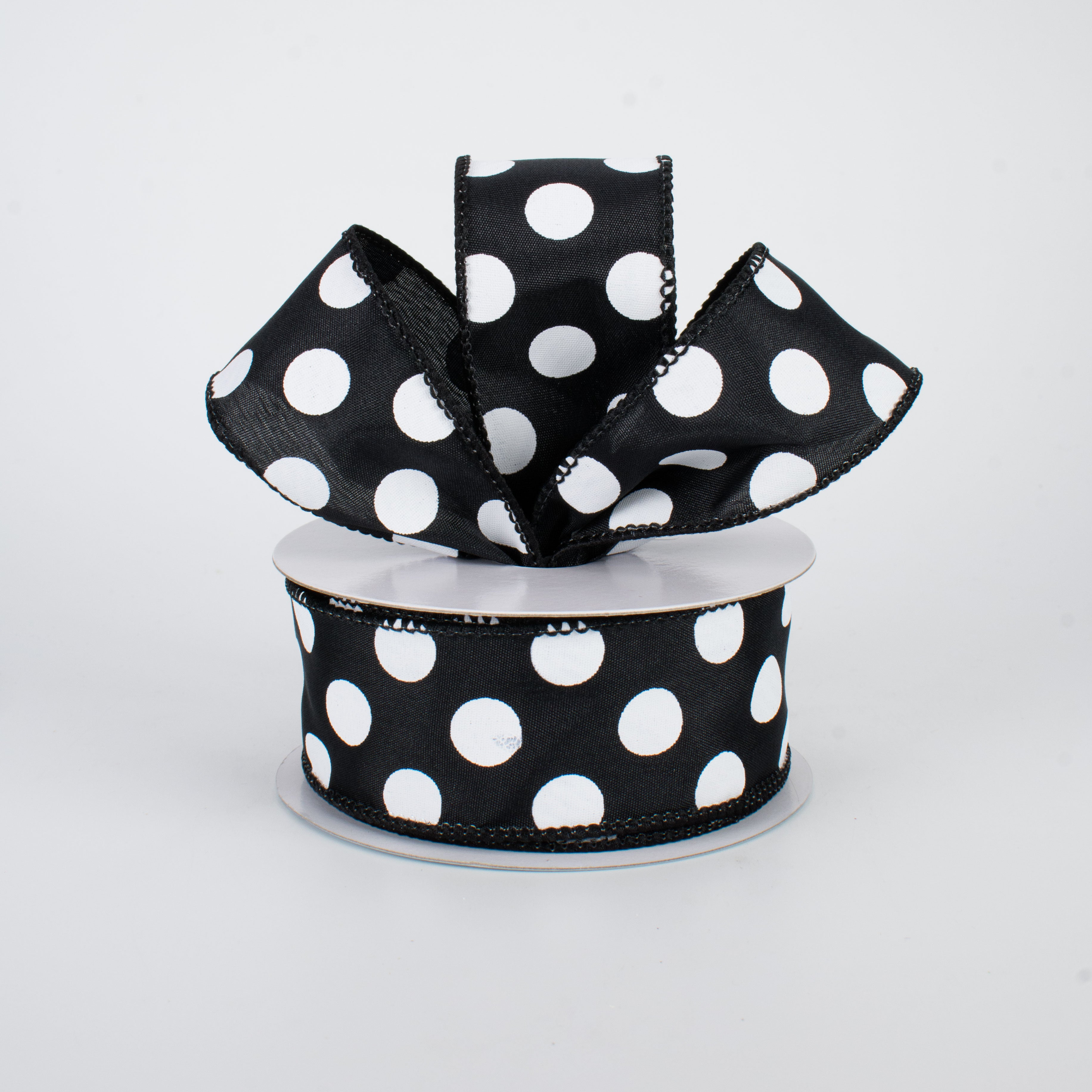 1.5 Inch Big Polka Dot Ribbon - Black and White (10 Yards) for Gift Wrapping, Party Decorations, DIY Crafts & Hair Bows