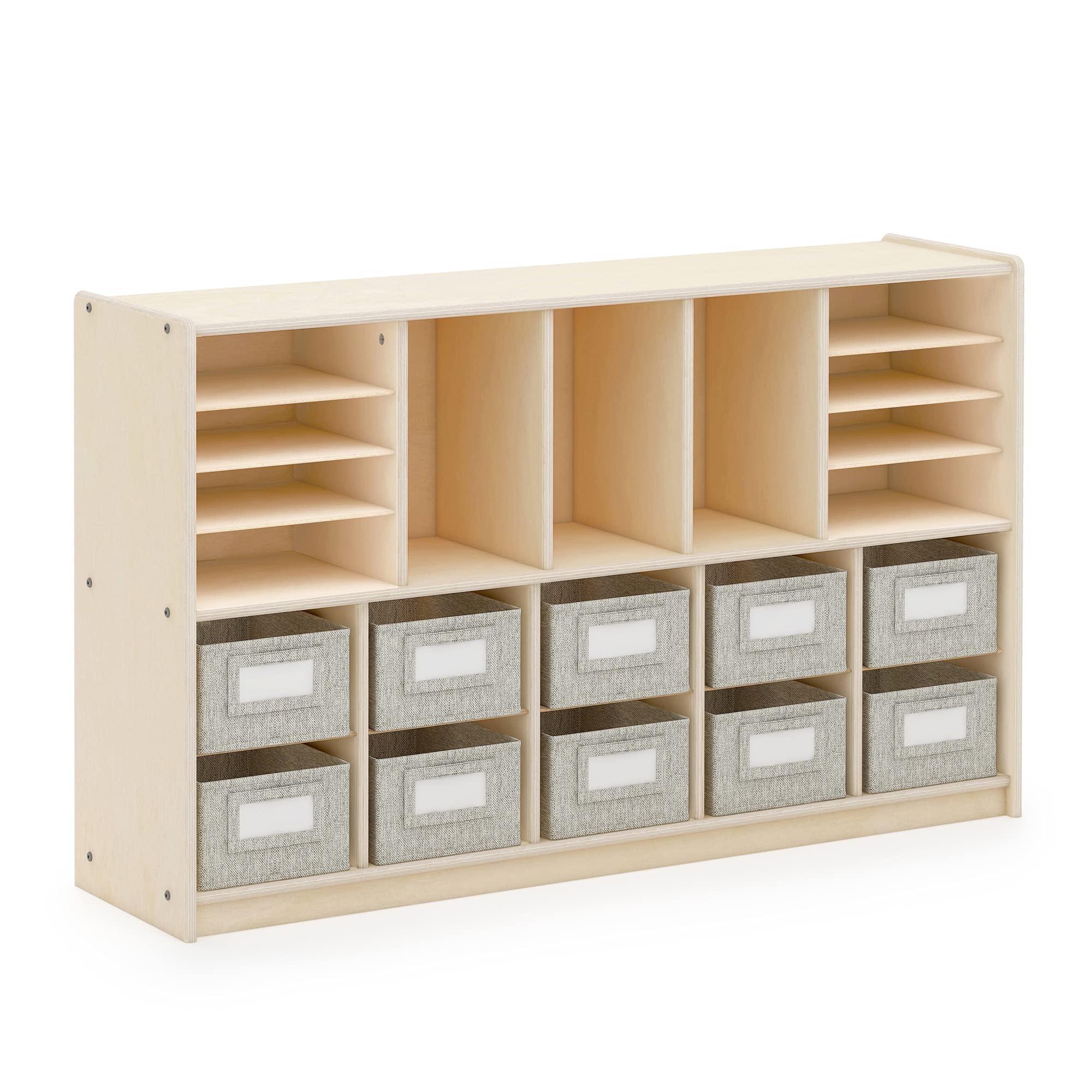 Guidecraft EdQ Shelves and 10 Bin Storage Unit - Natural Wood Cube Organizer for Kids Toys, Books & Classroom Supplies | Multi-Functional Storage Cabinet for Home, School & Office | Perfect for Playroom, Nursery & Teacher's Classroom Organization