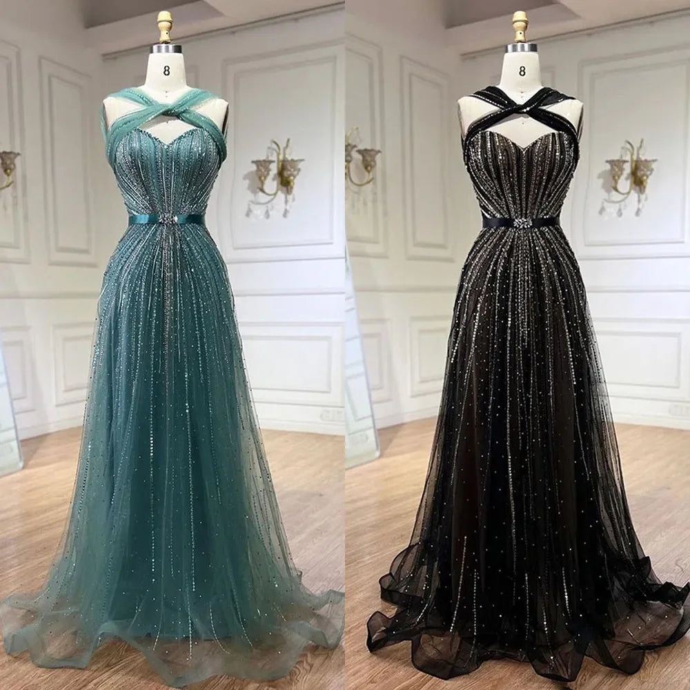 Luxury Beaded Mermaid Evening Gown for Women - Dubai Turquoise Spaghetti Strap Wedding Party Dress 2025 | Elegant Formal Gowns for Prom, Red Carpet & Special Occasions