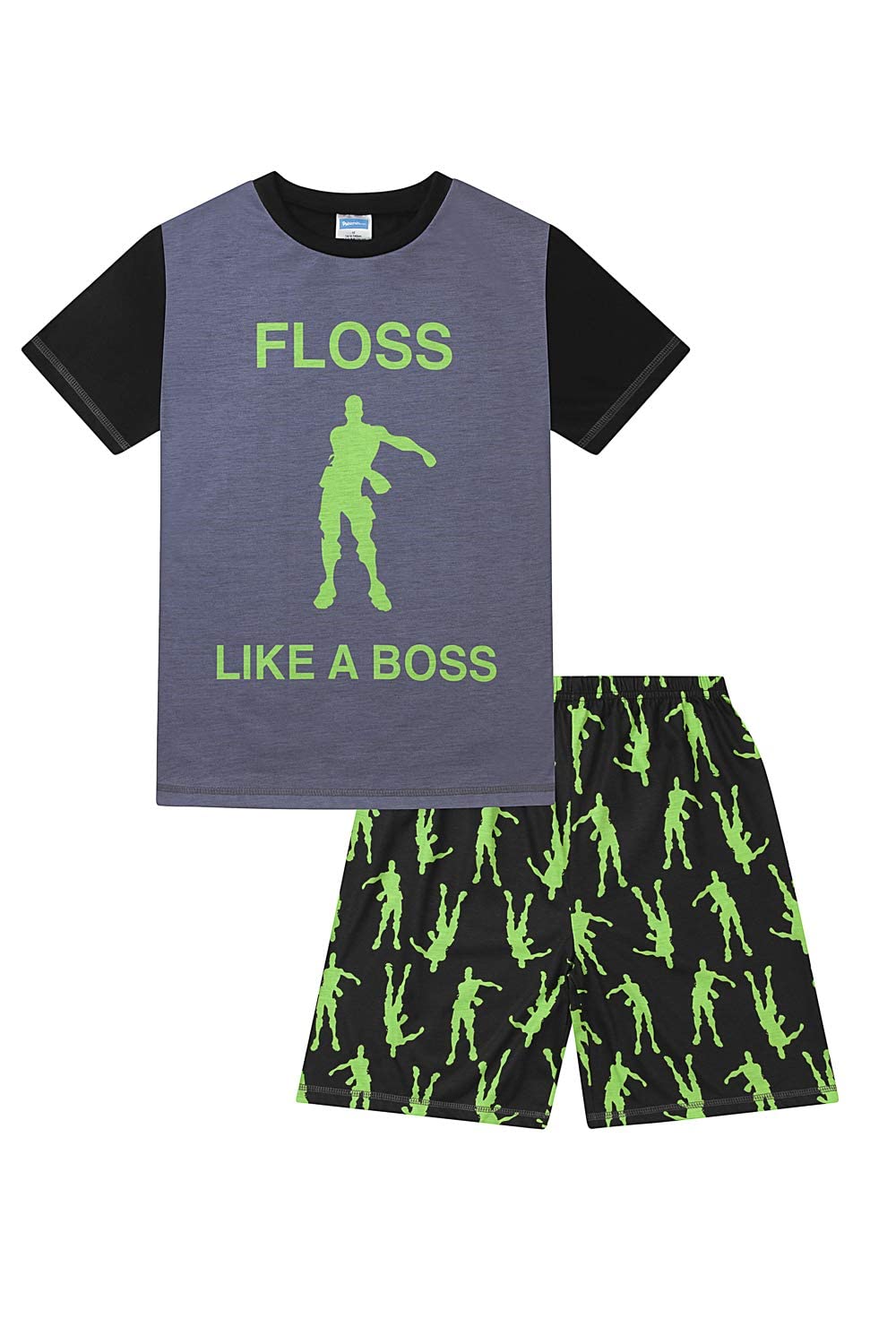 Boys Floss Dance Gaming Pajama Set - Black & Green Short Sleeve Sleepwear for Kids | Perfect for Sleepovers, Gaming Nights & Dance Parties