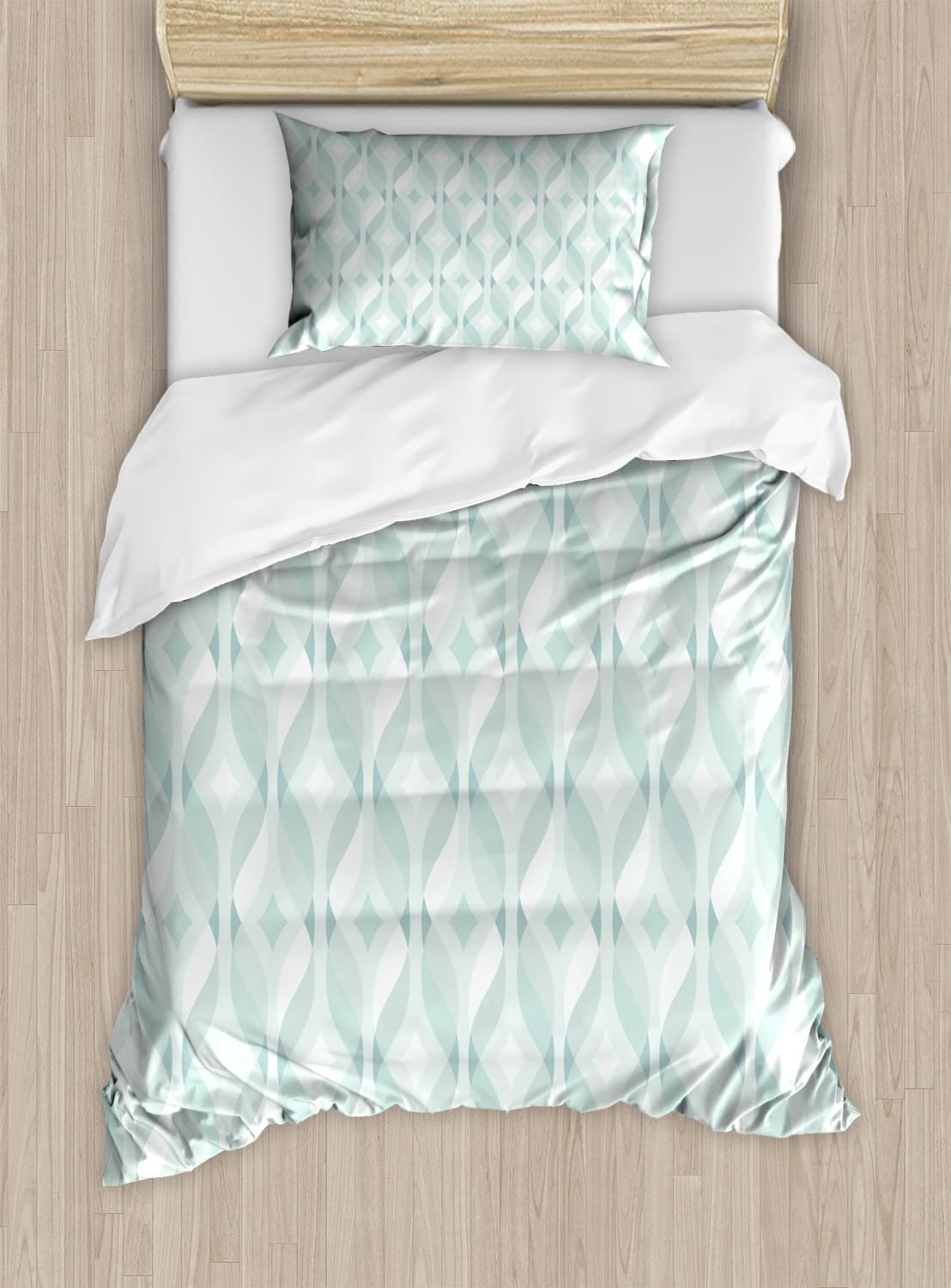 Ambesonne Seafoam Duvet Cover Set King Size 2-Pack - Tangled Lines Rhombus Pattern Symmetrical Geometric Design, Includes 2 Duvet Covers & 4 Pillowcases, Pale Blue Seafoam White - Perfect for Modern Bedroom, Guest Room & Coastal Decor