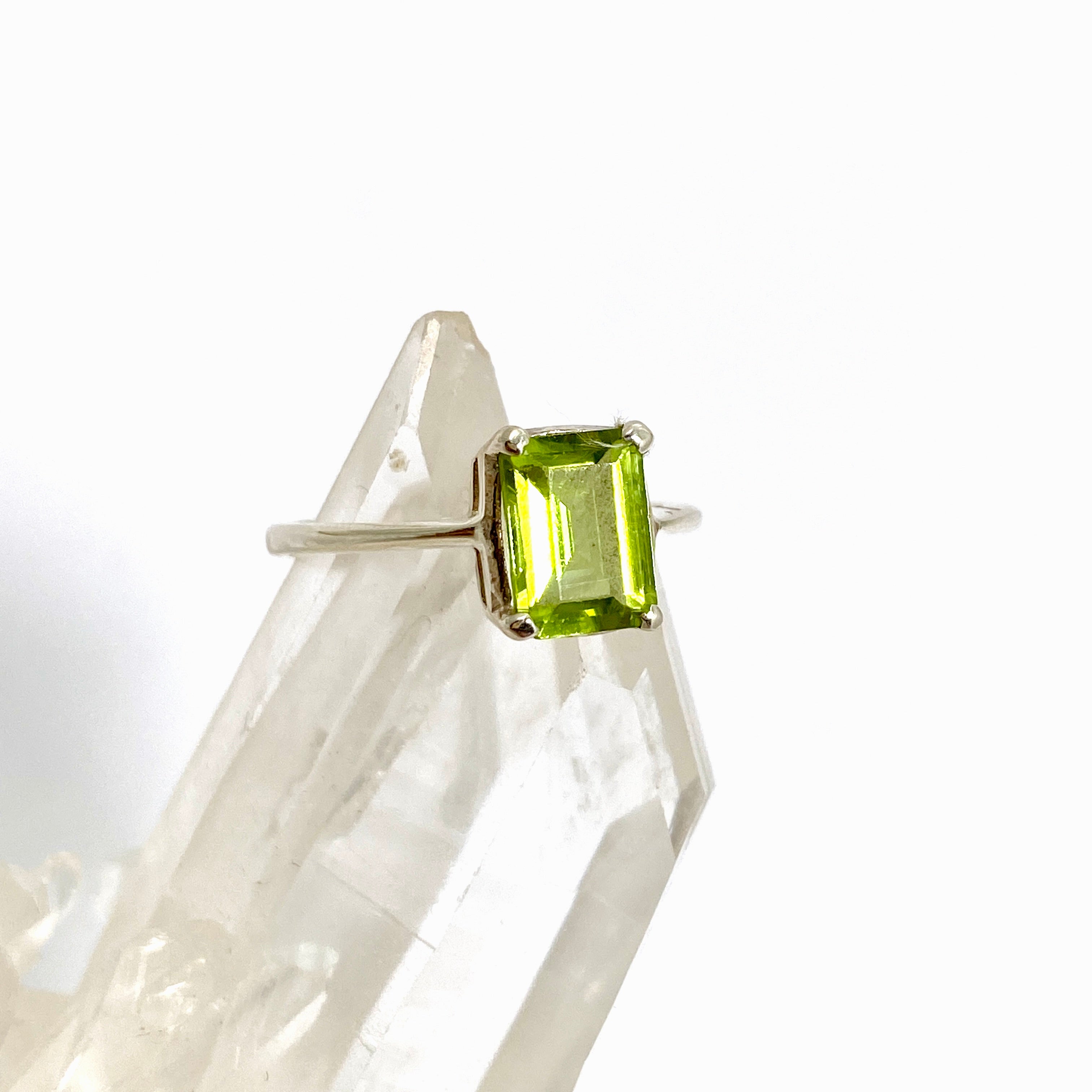 Peridot Rectangular Faceted Ring Size 6 - Dainty Green Gemstone Jewelry for Women - Perfect for Engagement, Wedding & Everyday Wear