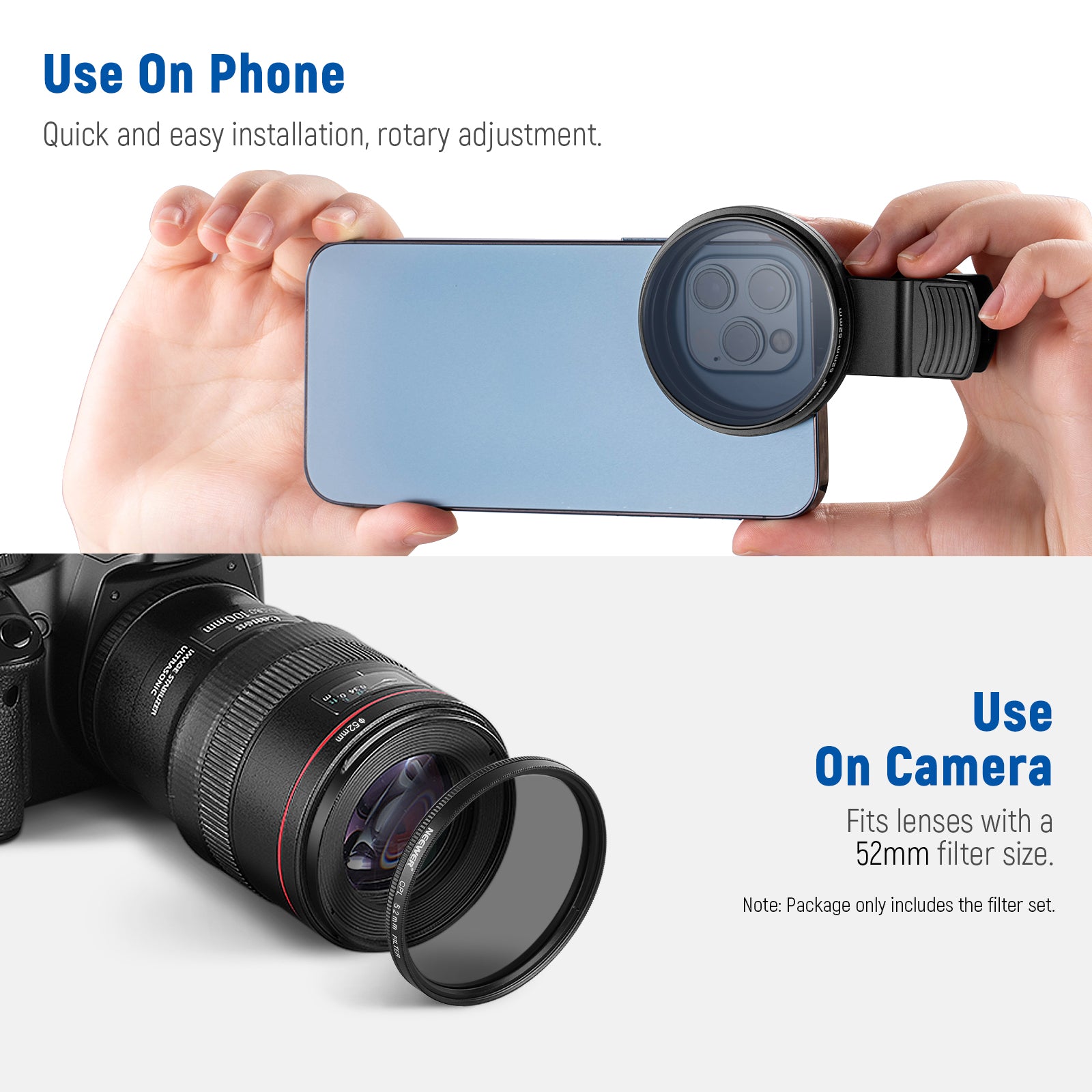 NEEWER Clip-On Camera Lens Filters Kit for iPhone, Android Smartphones & DSLR Cameras - Enhance Photos & Videos for Social Media, Vlogging, and Professional Photography