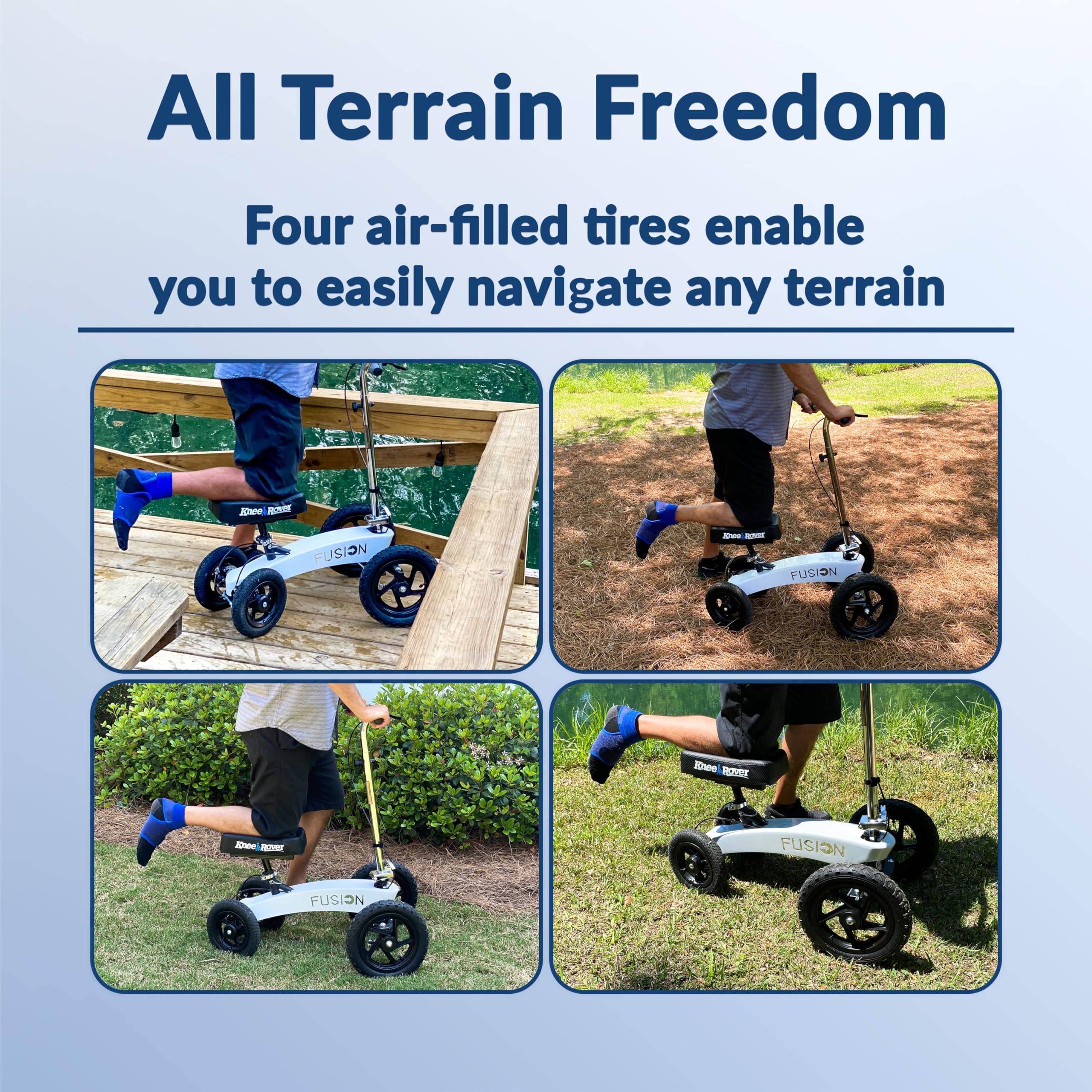 KneeRover All-Terrain Fusion 4-Wheel Steering Knee Scooter for Adults - Heavy Duty Knee Walker for Foot Surgery, Broken Ankle & Foot Injuries - Mobility Aid for Indoor/Outdoor Use After Surgery or Injury
