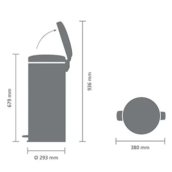 Newlcon Matt Black Pedal Bin - Hands-Free Trash Can for Kitchen, Bathroom & Office Waste Disposal