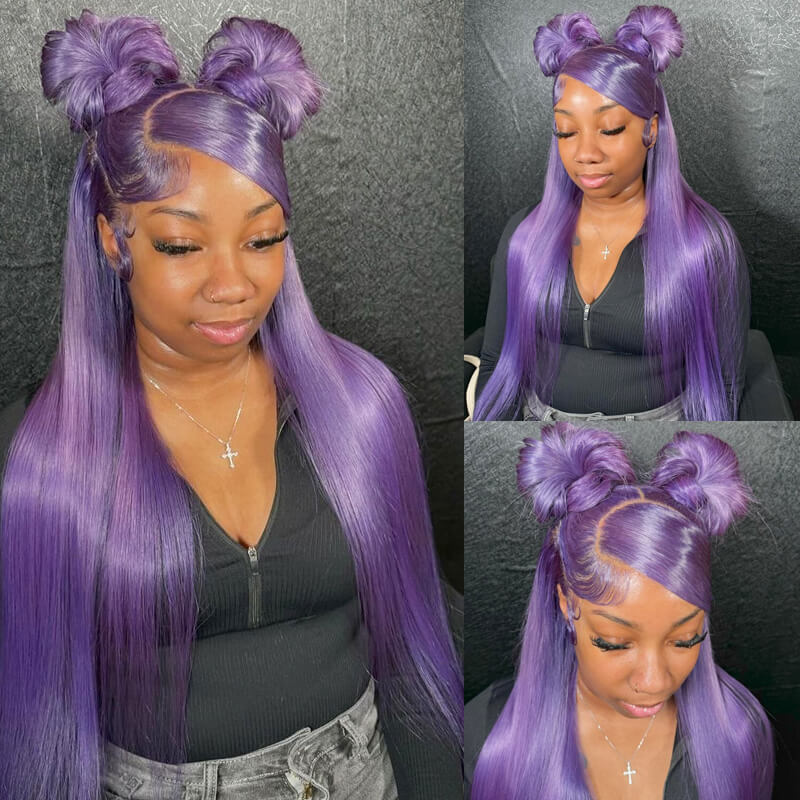 Eullair #613 Blonde Lavender Purple Pink Grey Straight Human Hair Wig with 13x4 Transparent Lace Frontal for Women | Perfect for Cosplay, Daily Wear & Special Occasions