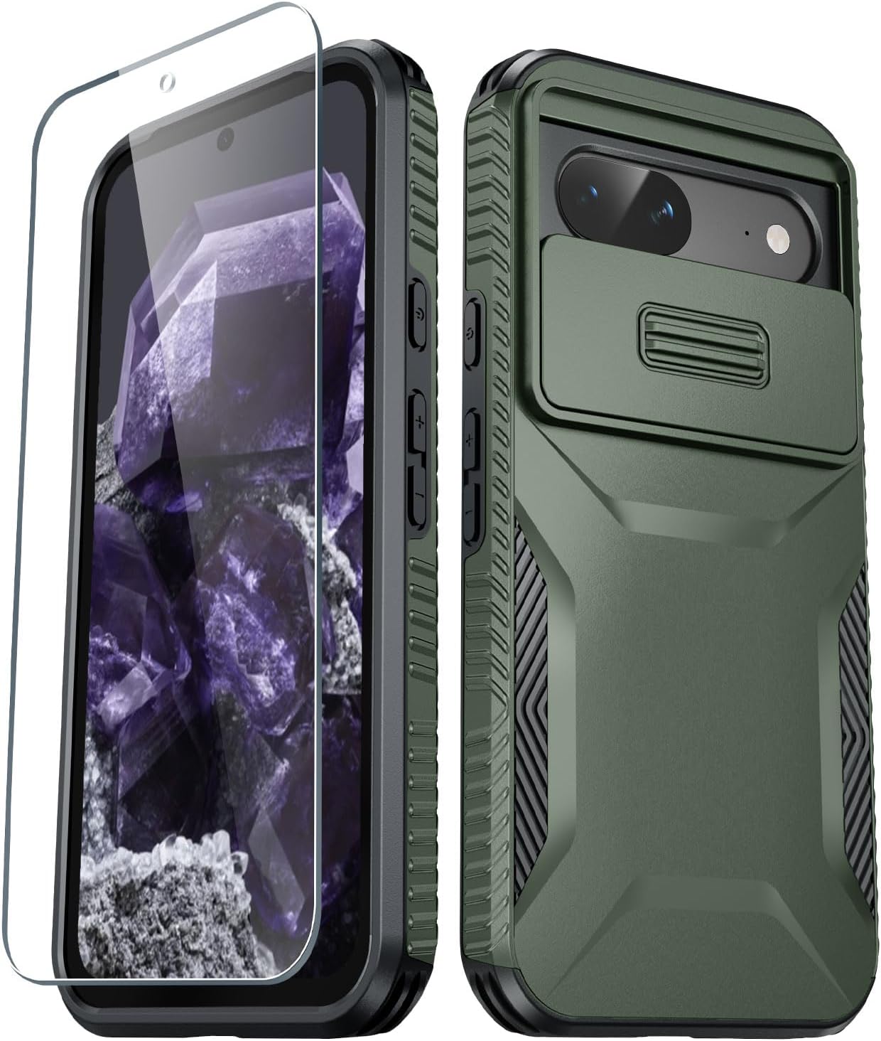 Google Pixel 9 Pro Protective Case with Built-in Camera Slide & Tempered Glass Screen Protector - Shockproof Cover for Photography & Daily Use