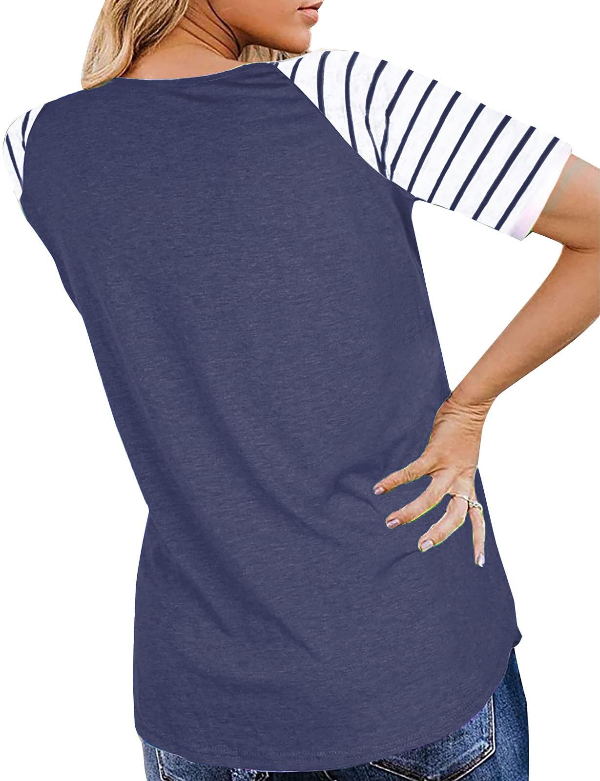 Women's Summer Short Sleeve Raglan Striped T-Shirts - Casual Comfort Top for Outfits, Beach & Vacation Wear
