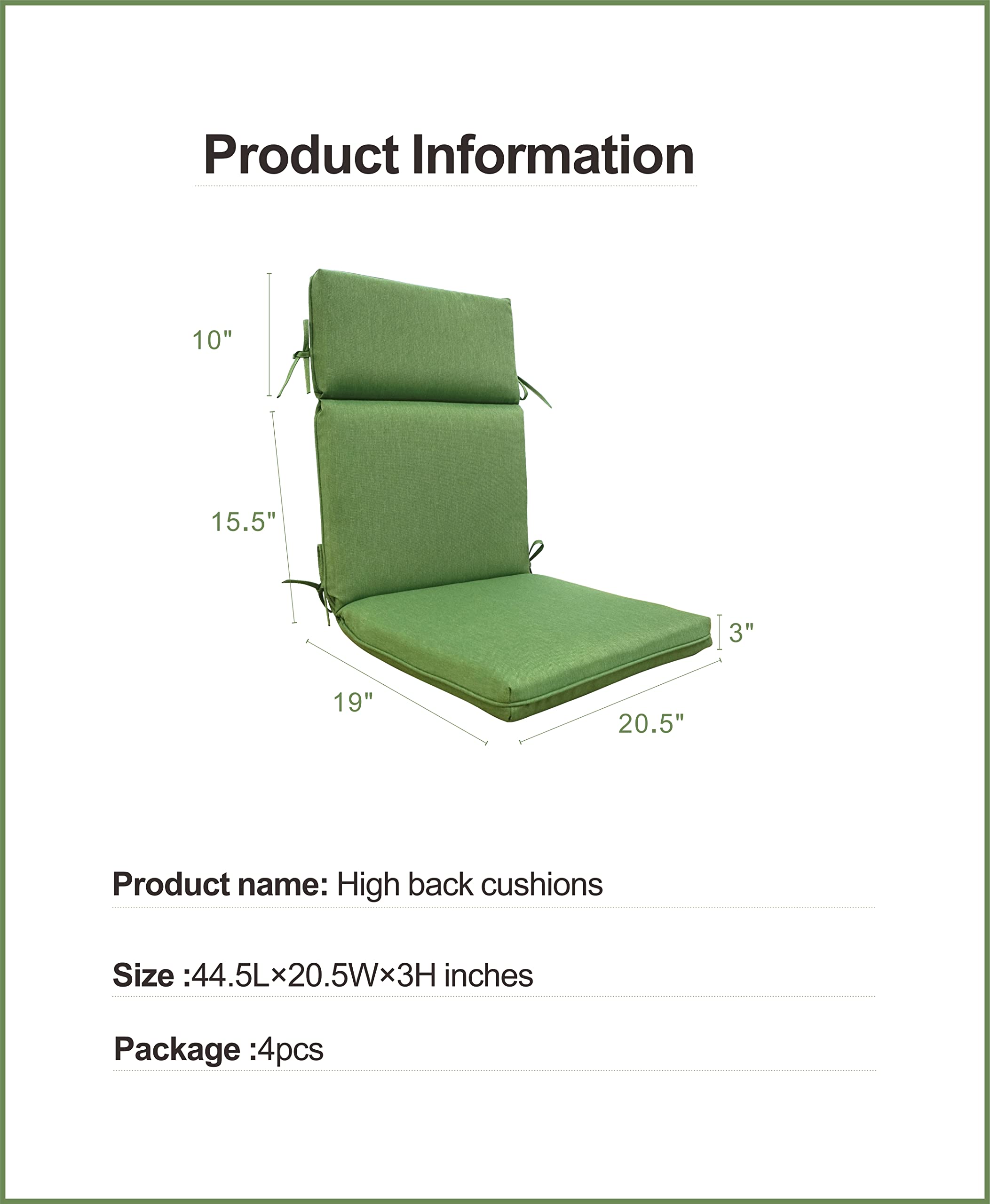 BOSSIMA High Back Chair Cushions for Indoor & Outdoor Use - Durable Olefin Fabric in Taupe - Perfect Replacement Cushions for Patio Chairs, Lounge Seating & Garden Furniture