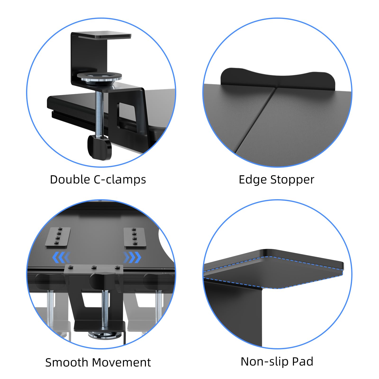Suptek Under Desk Keyboard Tray - 25.6 x 11.8 Inch Slide-Out Platform with C Clamp Mount for Computer Keyboard & Mouse - Ergonomic Black Workstation Accessory for Office, Gaming & Home Use