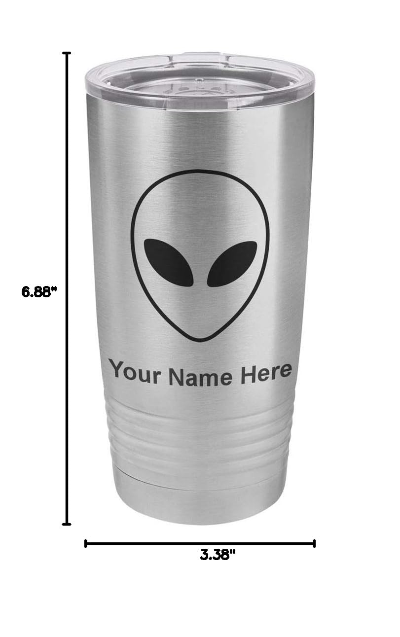 LaserGram 20oz Vacuum Insulated Stainless Steel Tumbler Mug with Alien Head Design & Free Personalized Engraving - Perfect for Coffee, Tea & Cold Drinks at Home, Office or Travel