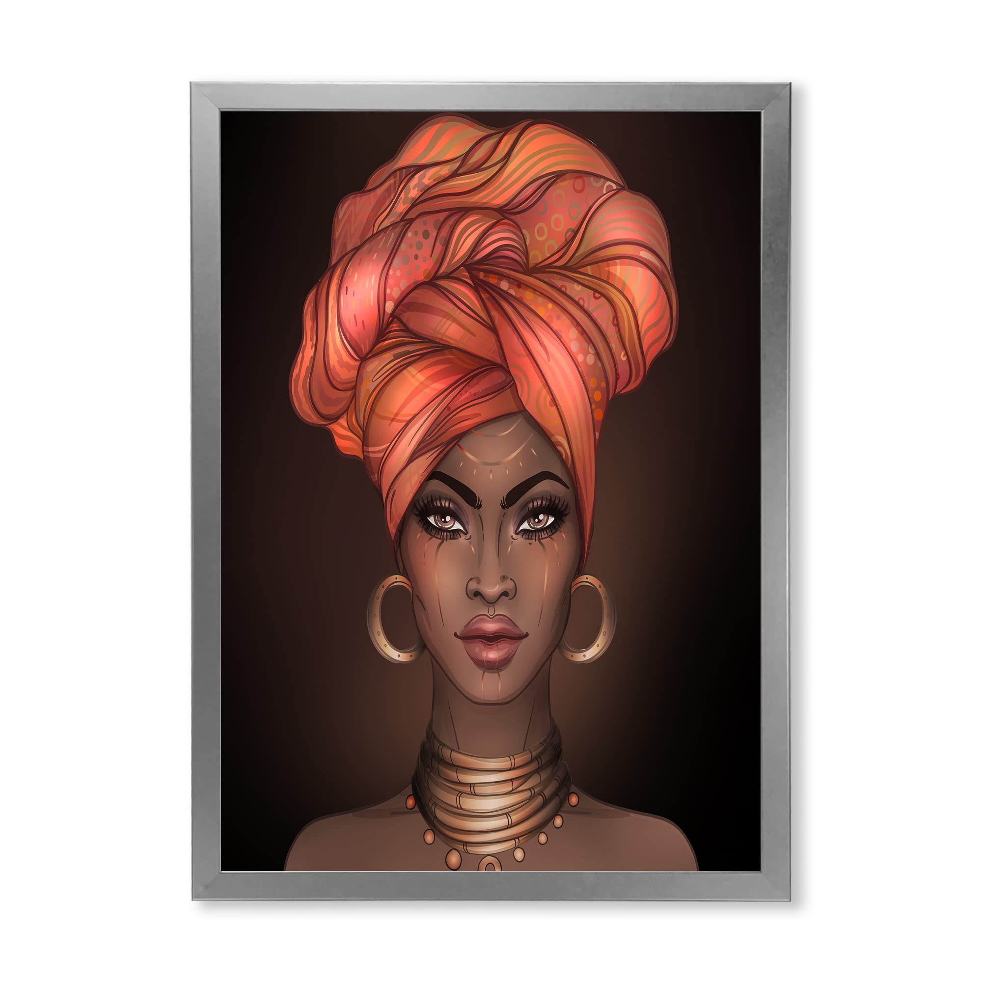 DesignQ African American Woman with Turban Modern Framed Wall Art - Elegant Home Decor for Living Room, Bedroom & Office