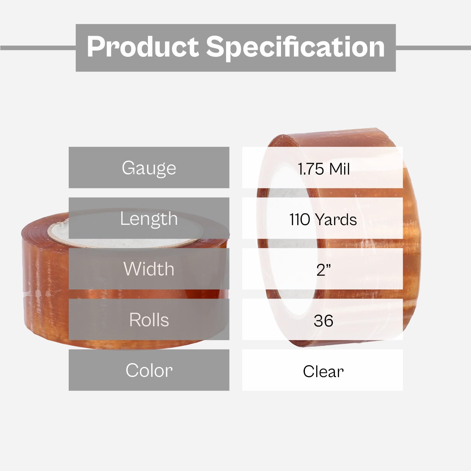 MMBM Natural Rubber Packing Tape - 2 Inch x 110 Yards, 36 Rolls, Clear 1.75 Mil with 3 Inch Core | Dispenser Refill, Moving, Storage & Shipping Supplies | Perfect for Home, Office & Warehouse Packaging