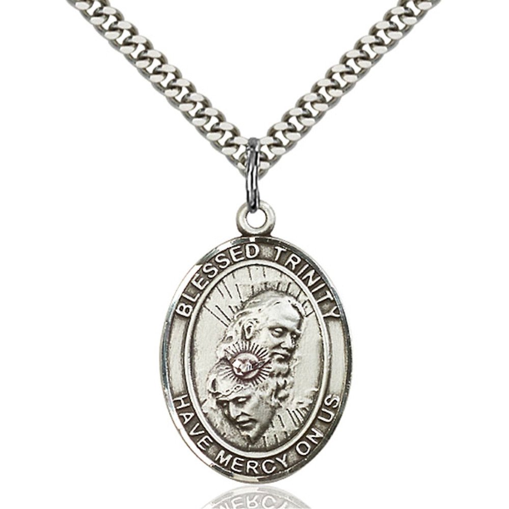Bonyak Jewelry Sterling Silver Blessed Trinity Oval Medal Pendant - Handcrafted Religious Necklace for Women, Gift for Baptism, First Communion & Confirmation