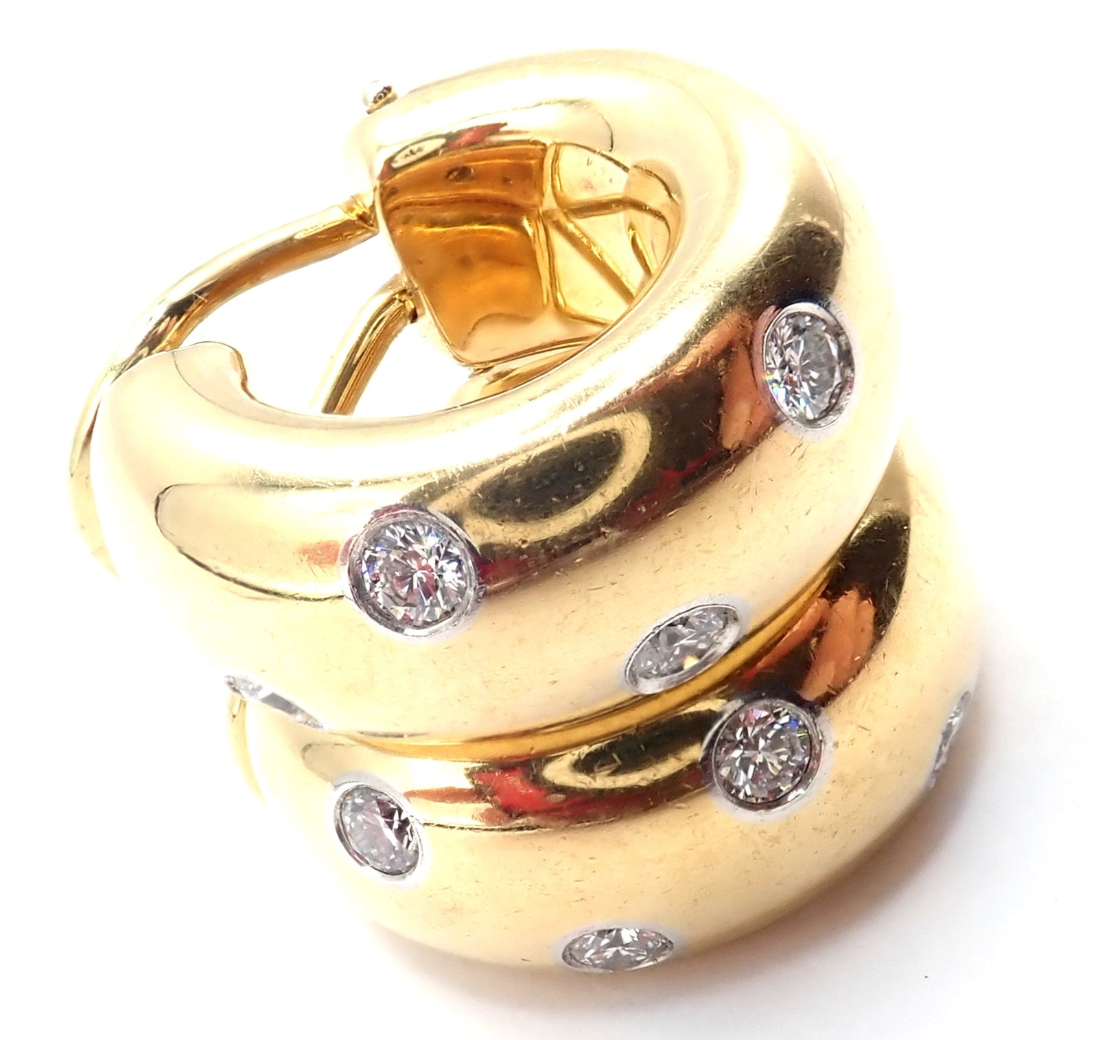 Authentic Tiffany & Co 18k Yellow Gold Platinum Diamond Etoile Hoop Earrings - Luxury Jewelry for Women, Perfect for Weddings, Parties & Special Occasions