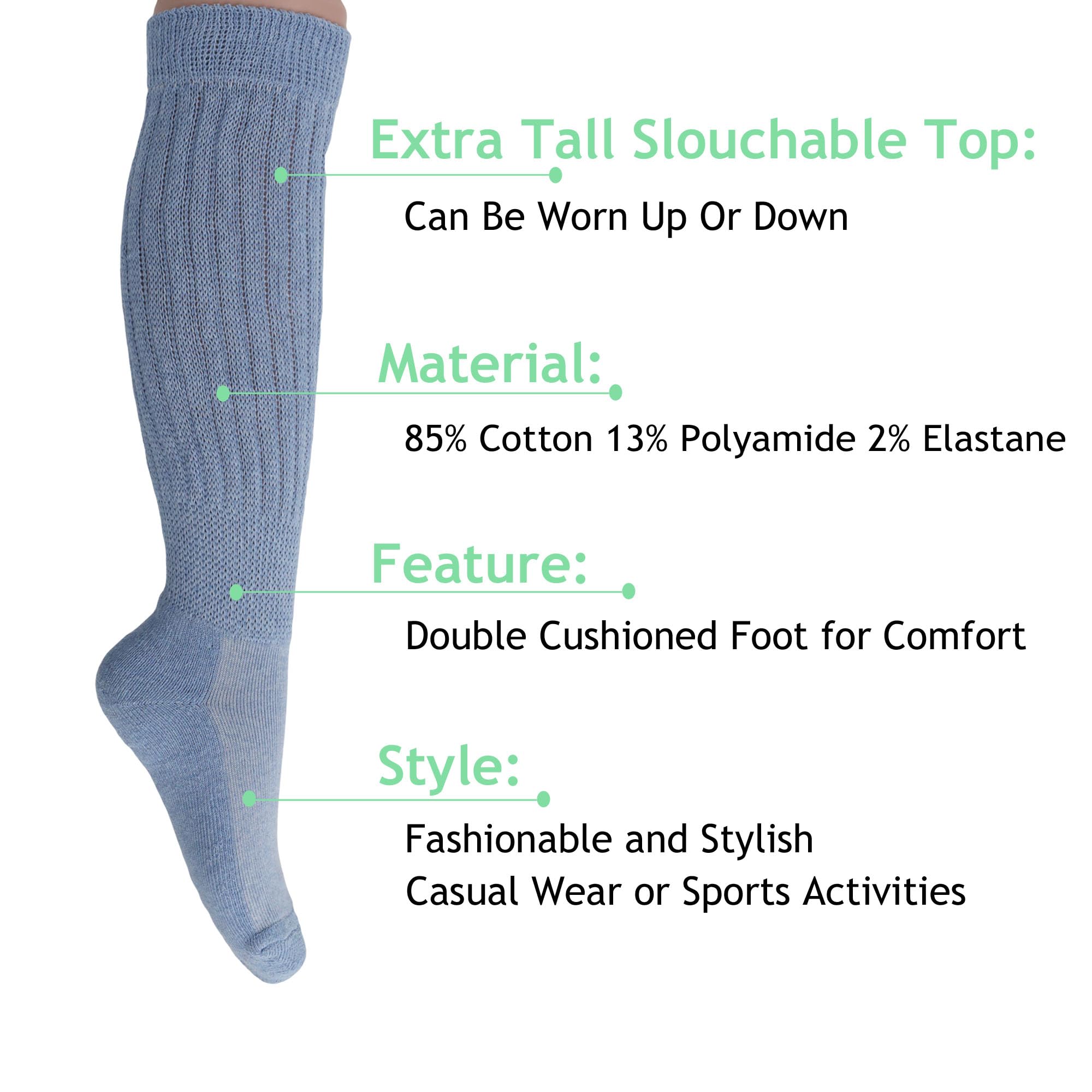 American Made Slouch Socks - Extra Long Cotton Knee High Scrunch Socks for Women & Men | Heavy Warm Winter Socks for Boots, Lounge & Cold Weather