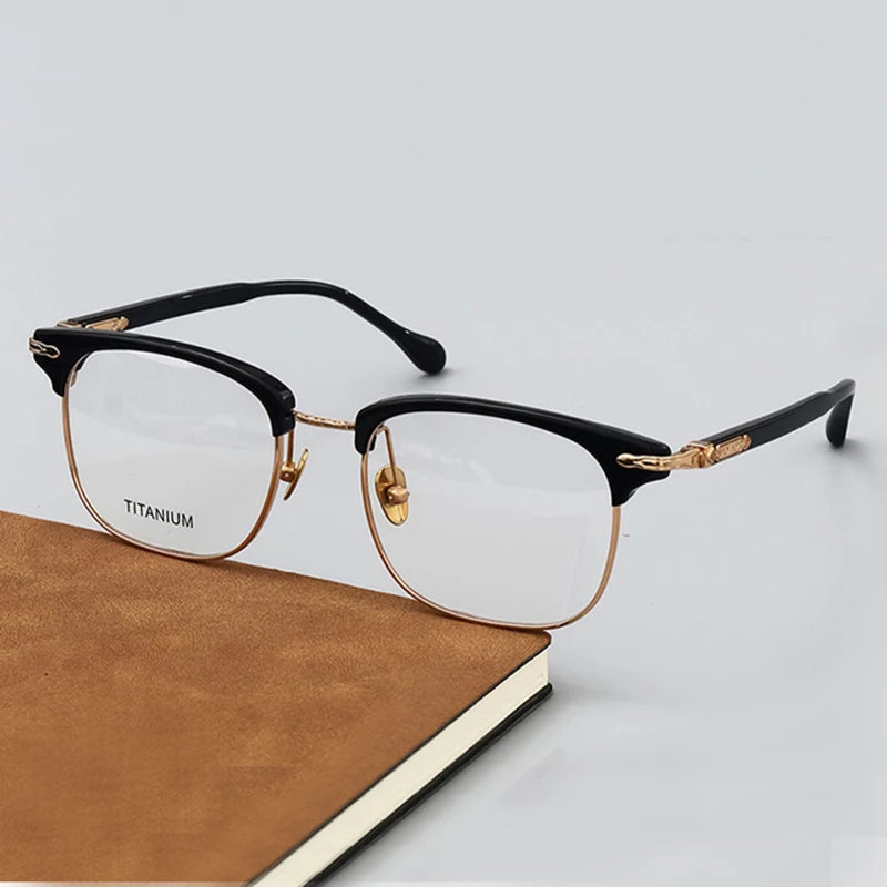 Stylish Unisex Black Titanium Acetate Square Full Rim Eyeglasses M2049 - Perfect for Work, Reading & Fashion Accessories