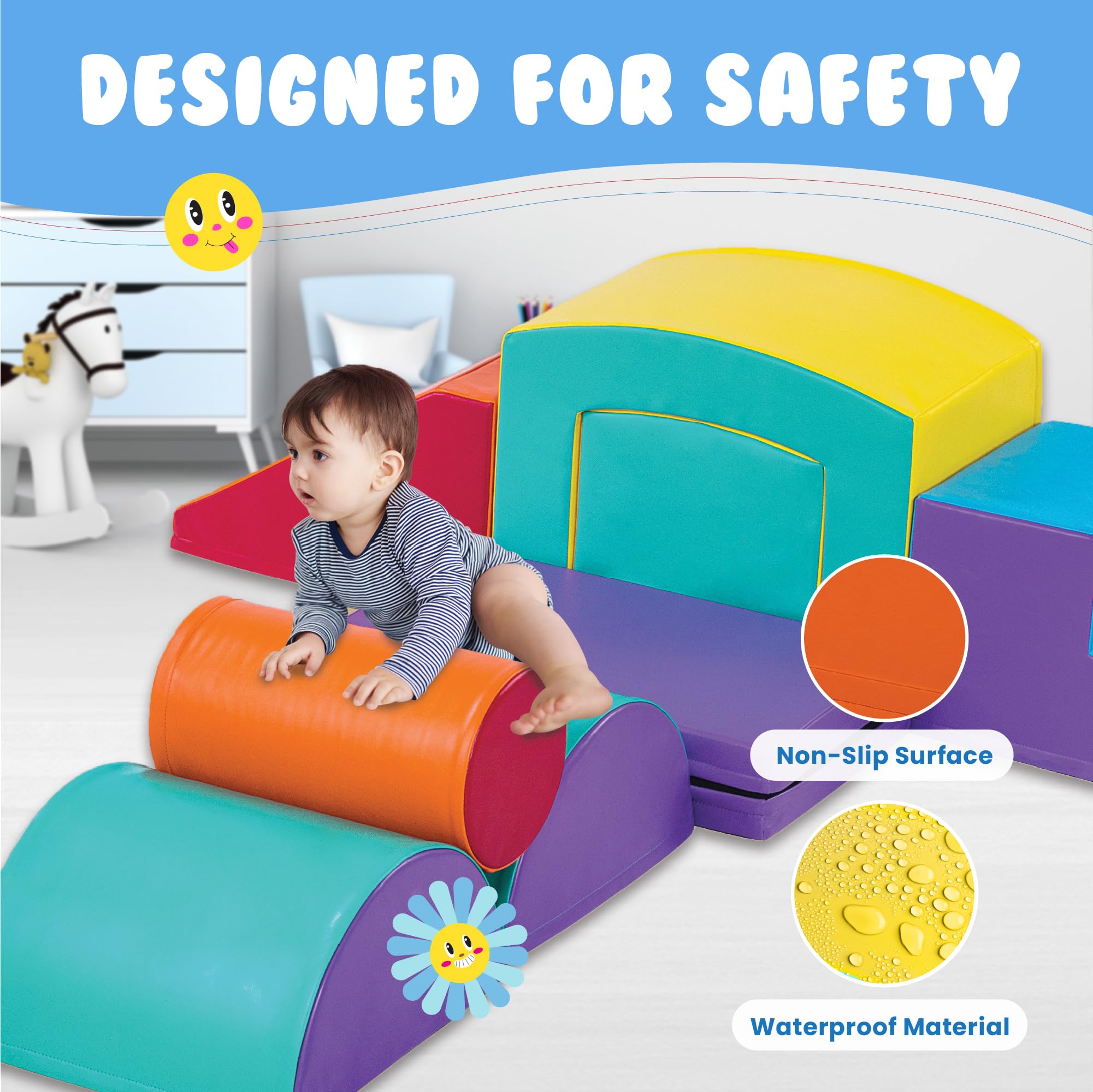 New Bounce Toddler Climbing Toys - Soft Foam Play Set for Kids Ages 1-5 - Safe Indoor Gym Equipment for Toddlers - Non-Toxic Foam Blocks for Crawling & Climbing - Perfect for Playrooms, Daycares & Home Learning Spaces