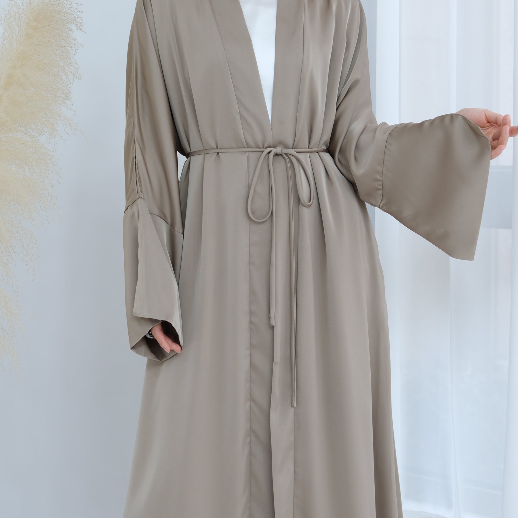 Lavinia Satin Open Abaya Champagne - Elegant Muslim Prayer Dress for Women | Perfect for Eid, Ramadan & Special Occasions