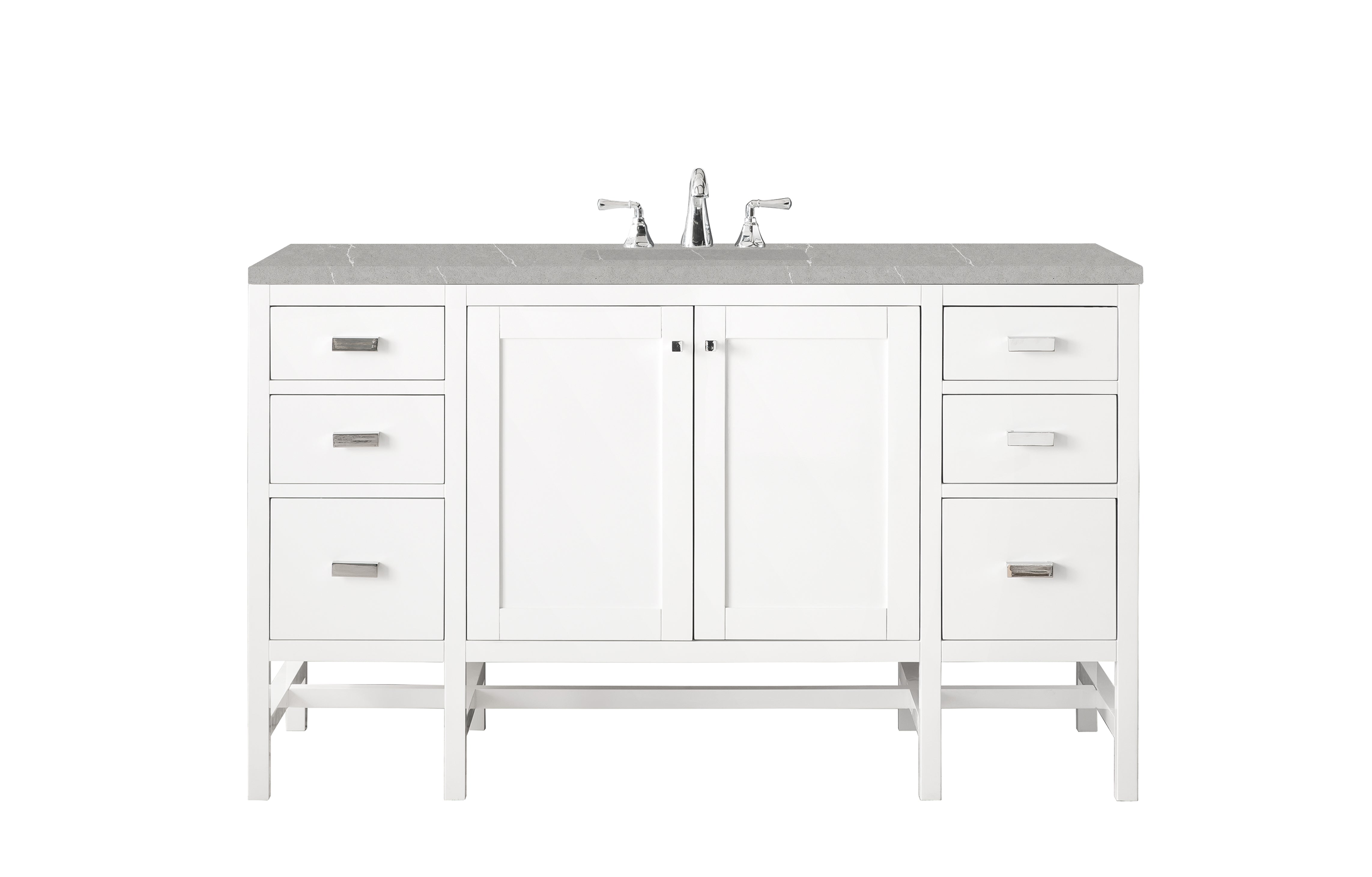 Addison 60 Inch Single Bathroom Vanity Cabinet with 3CM Eternal Serena Top in Glossy White - Perfect for Modern Bathroom Renovations and Small Space Solutions
