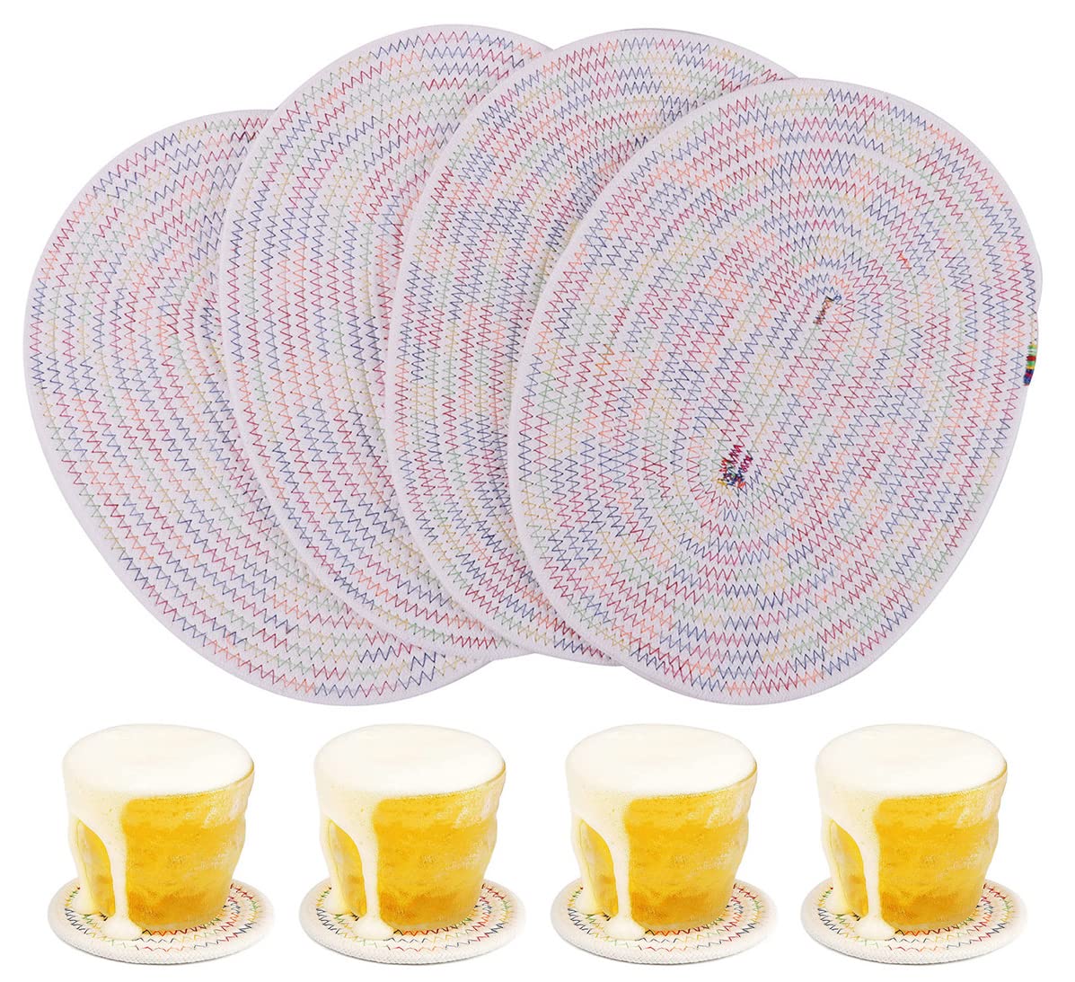 4-Pack Cotton Woven Oval Placemats with Round Coasters - Heat Resistant Braided Table Mats for Dining, Kitchen & Rustic Home Decor | Perfect for Dinner Parties, Daily Use & Holiday Table Settings