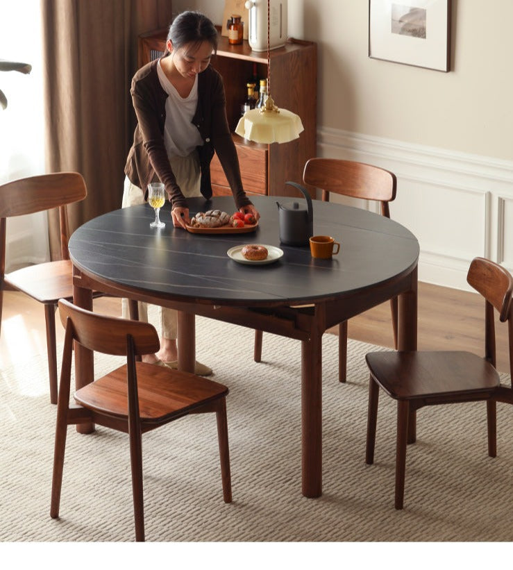 Premium Black Walnut Solid Wood Folding Round Dining Table - Handcrafted Natural Wood Table for Kitchen, Dining Room, Small Space & Outdoor Entertaining