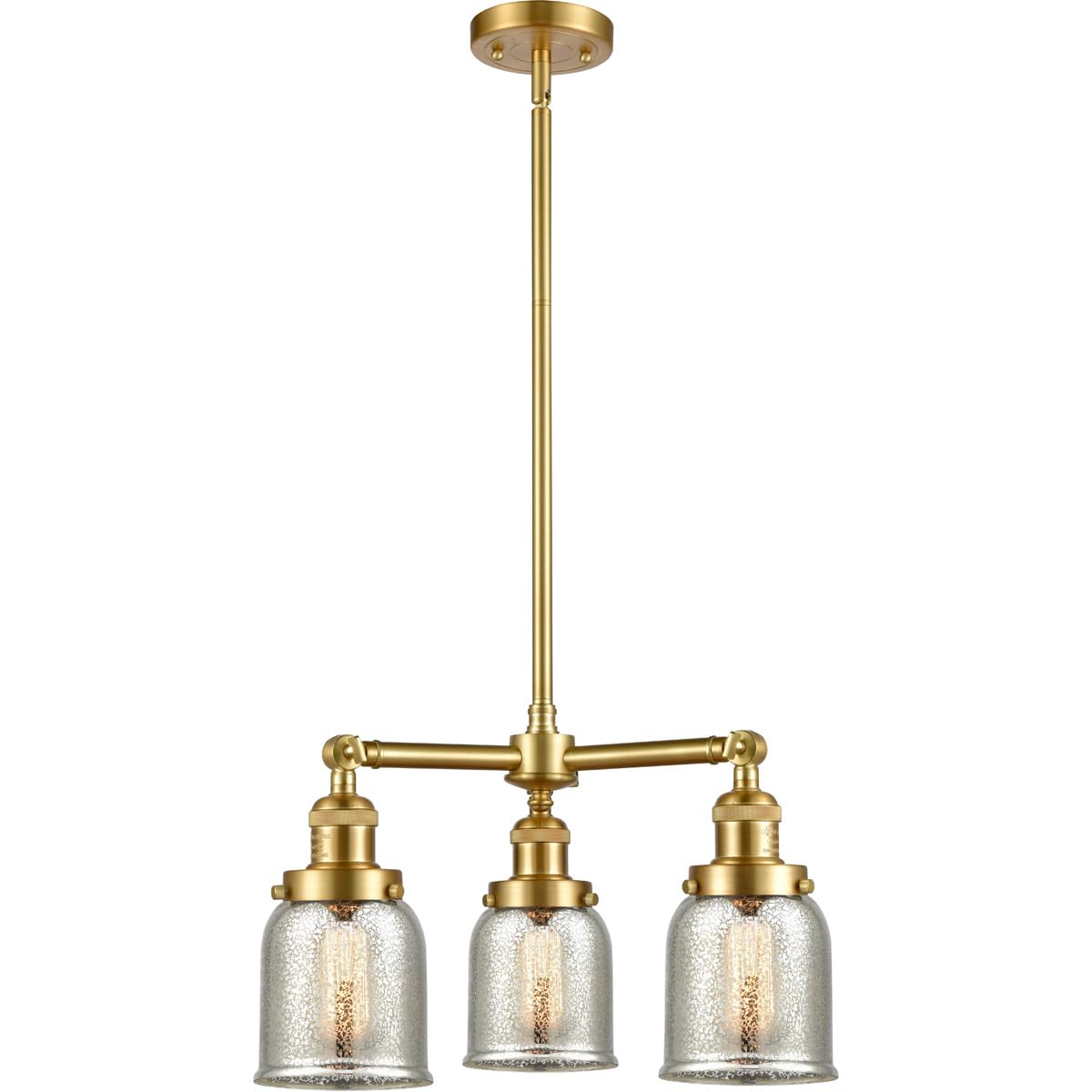 207-SG-G58-LED Small Bell 3 Light Chandelier - Vintage Style Crystal Ceiling Light Fixture for Dining Room, Bedroom, Living Room & Kitchen Decor