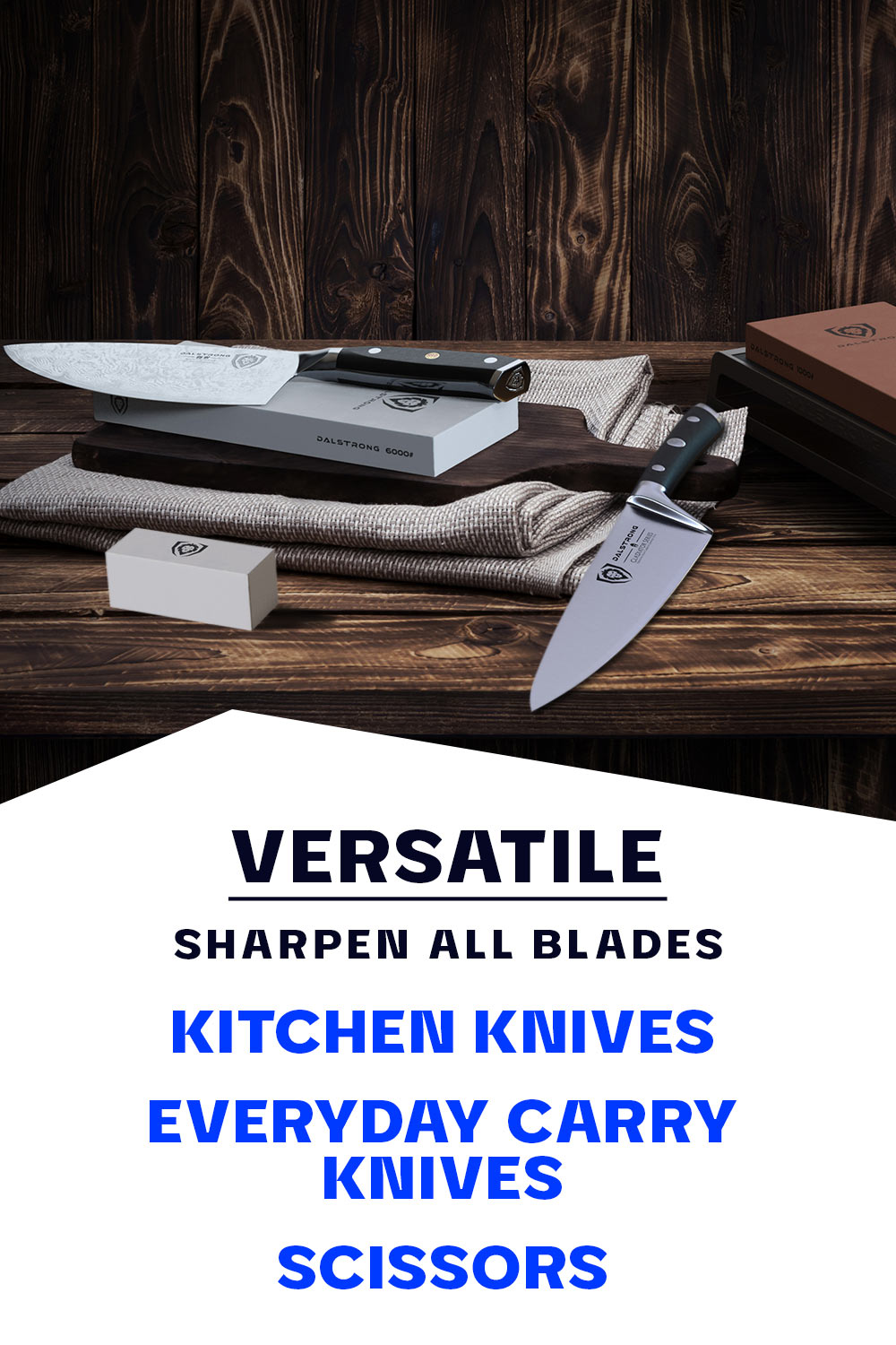 Premium Whetstone Sharpening Kit - #1000/#6000 Grit with Nagura Stone & Rust Eraser - Professional Knife Sharpener for Kitchen, Hunting & Outdoor Tools - Dalstrong ©