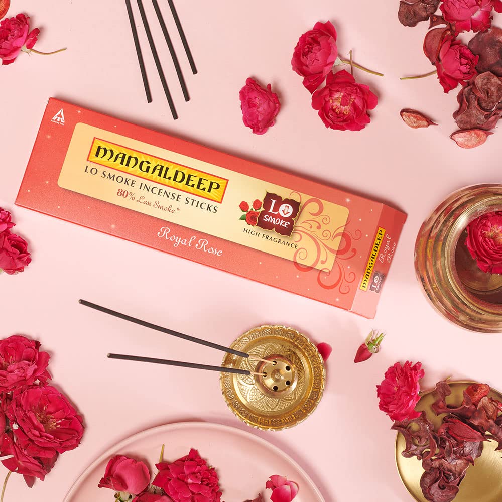 Mangaldeep Low Smoke Incense Sticks - Royal Rose Fragrance (200 Sticks) for Meditation, Yoga & Relaxation at Home